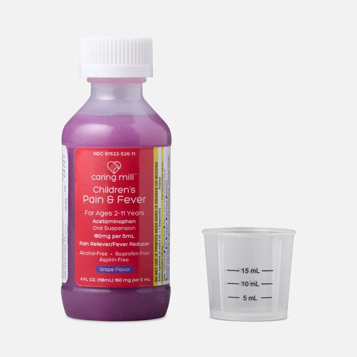 Caring Mill™ Children's Acetaminophen Fever Reducer & Pain Reliever Liquid, Ages 2-11, Grape, 4 fl oz., , large