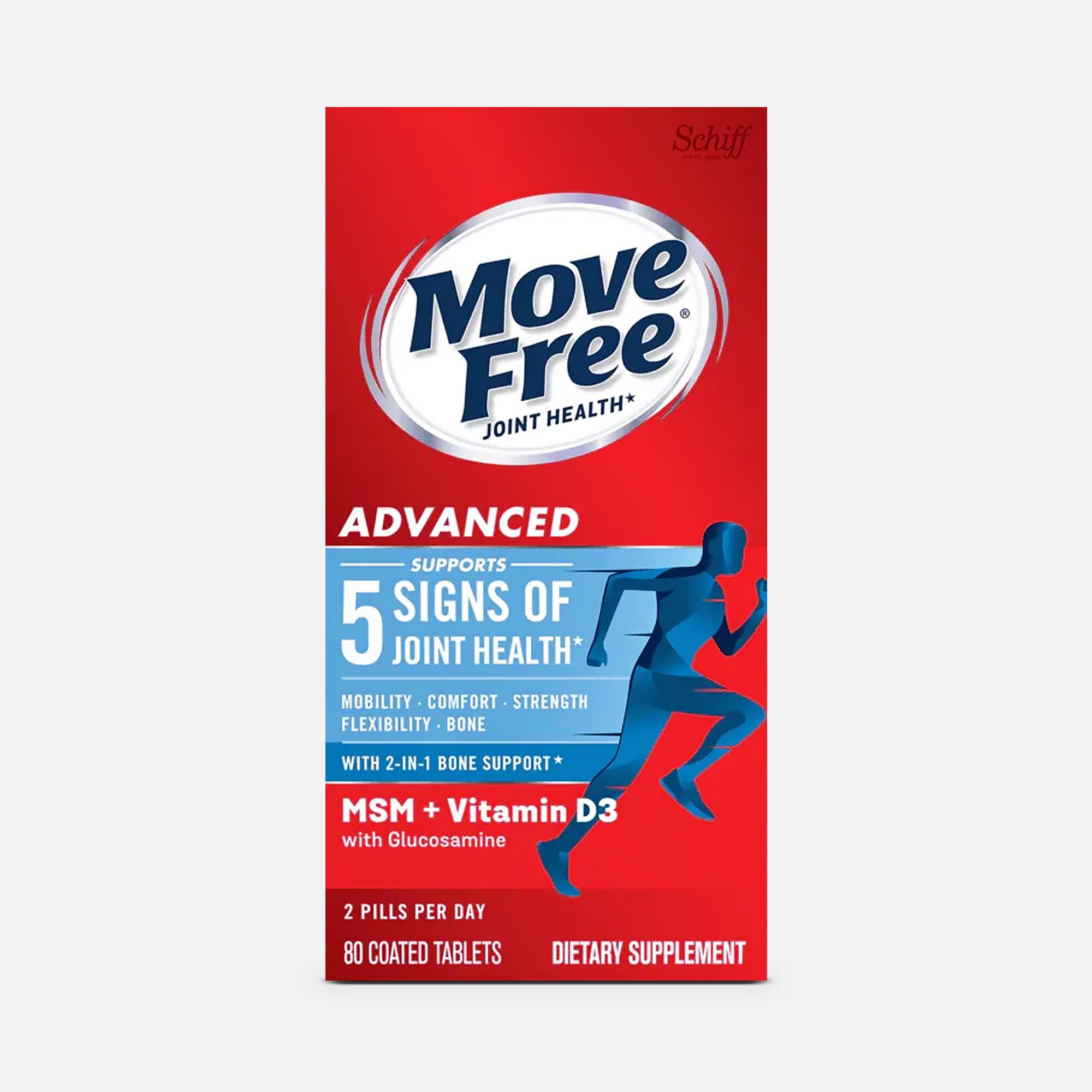 Schiff® Move Free® Advanced MSM + Vitamin D3 Glucosamine Chondroitin Joint Supplement, 80 ct.