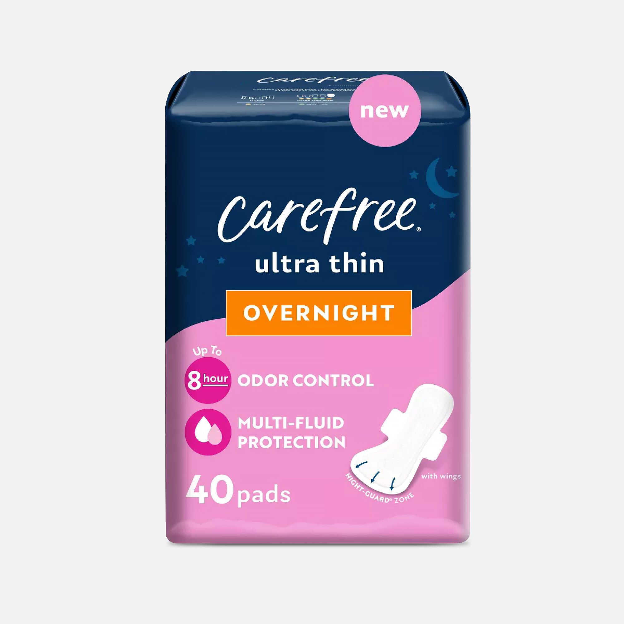 Carefree Ultra Thin Pads Overnight with Wings, 40 ct., , large