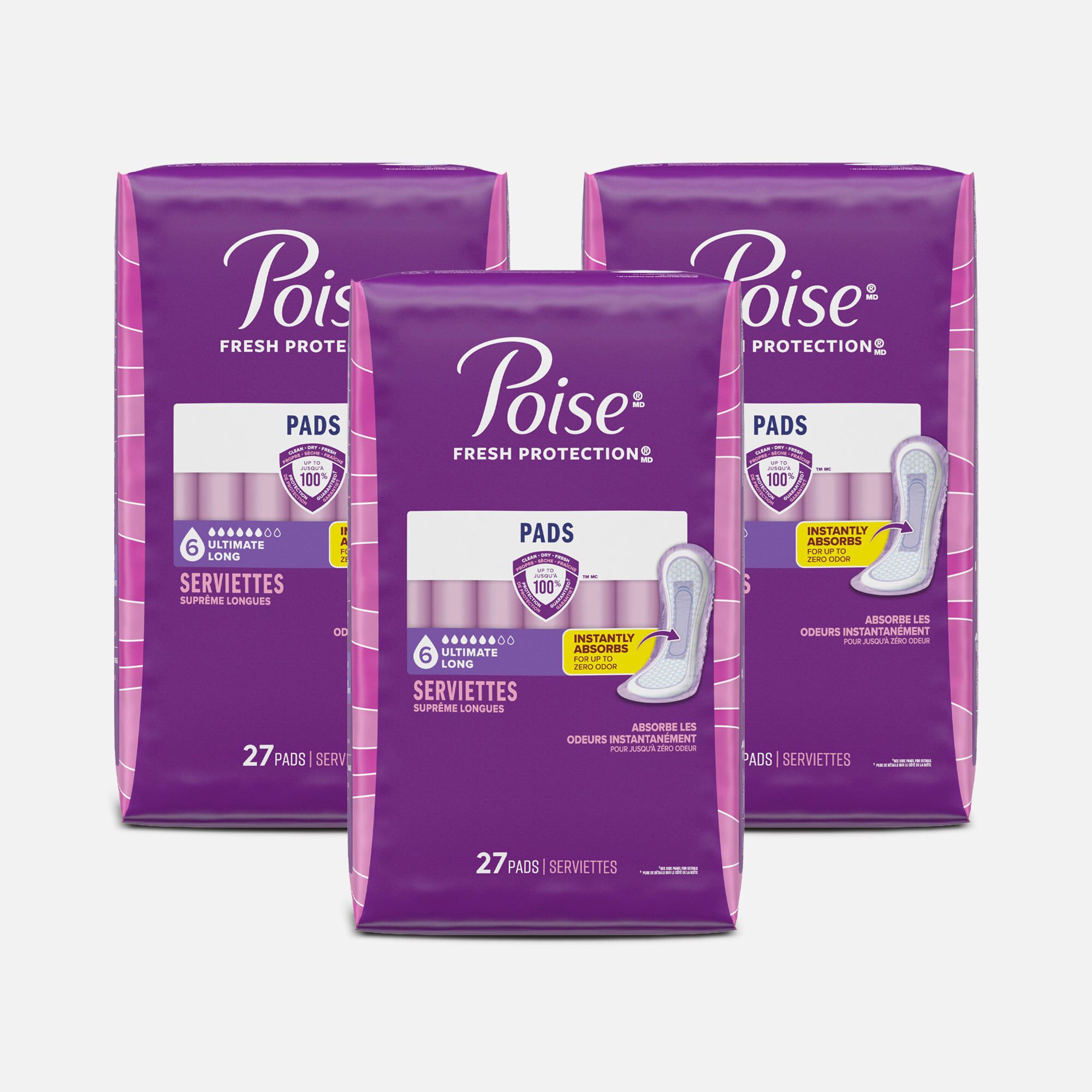 Poise Incontinence Pads, Ultimate Absorbency, Long, 27 ct. (3-Pack), , large