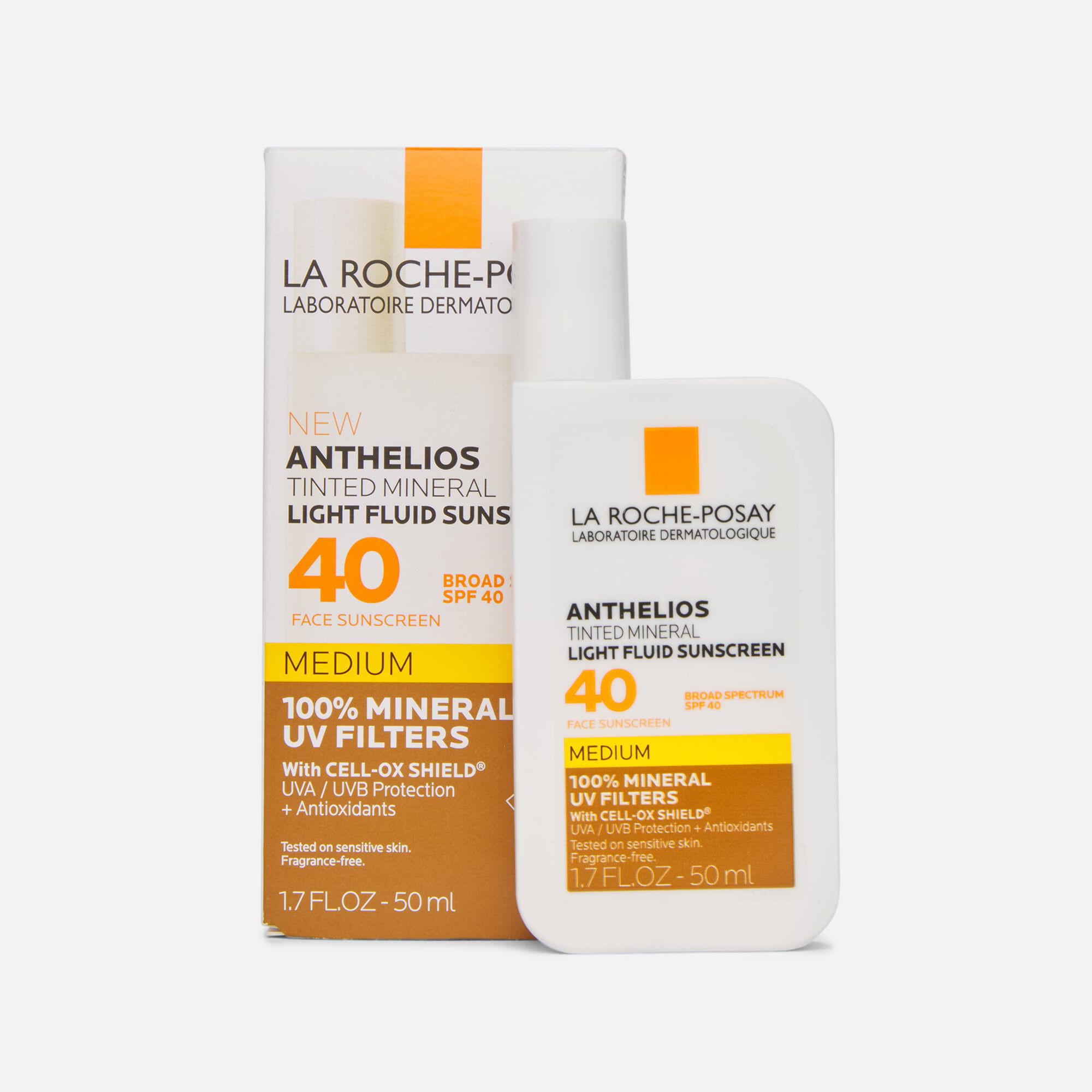 La Roche-Posay Anthelios Mineral Tinted Light Fluid Face Sunscreen, SPF 40, Medium, 1.7 fl oz.