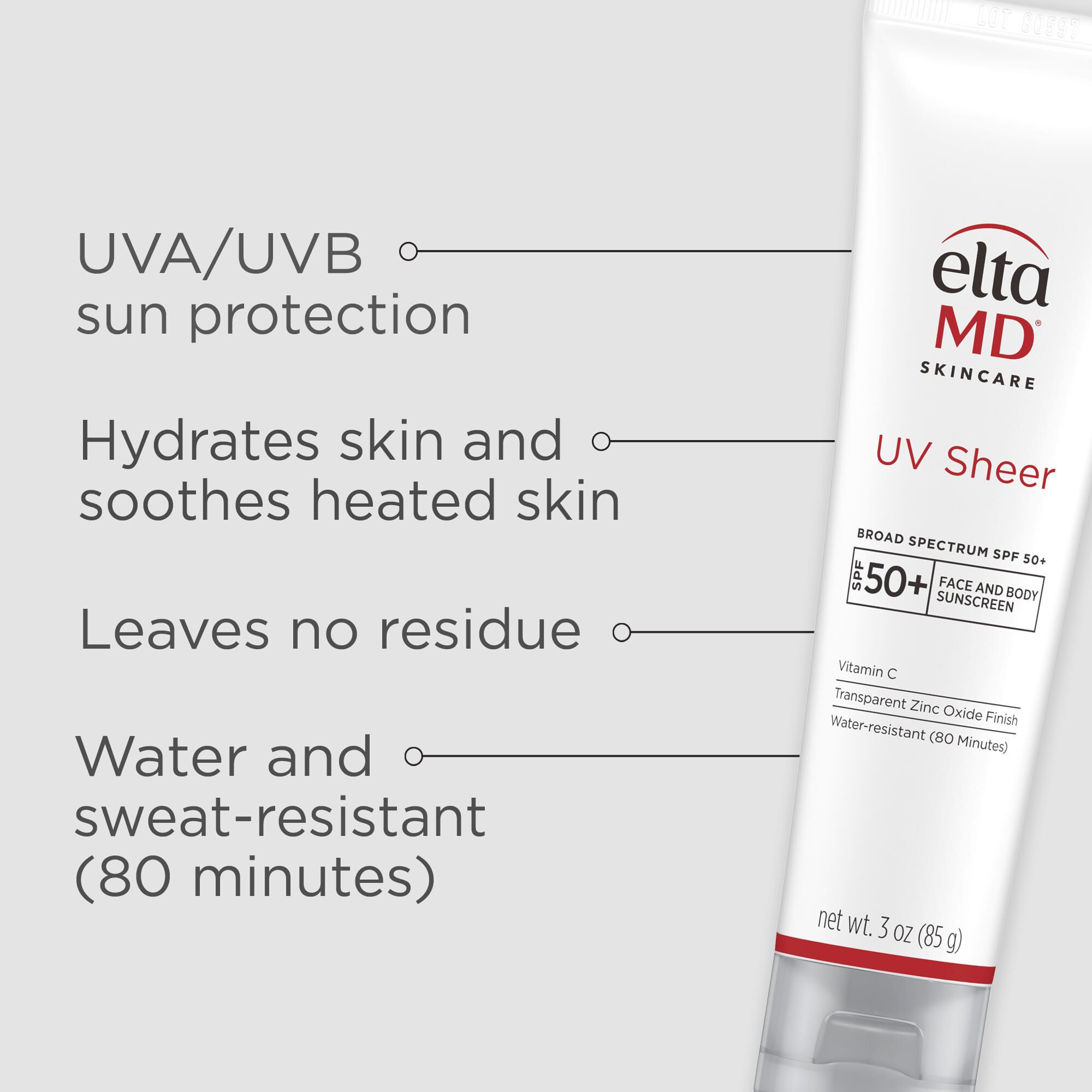 EltaMD UV Sheer Broad-Spectrum Zinc Oxide Face & Body Sunscreen, SPF 50+, , large