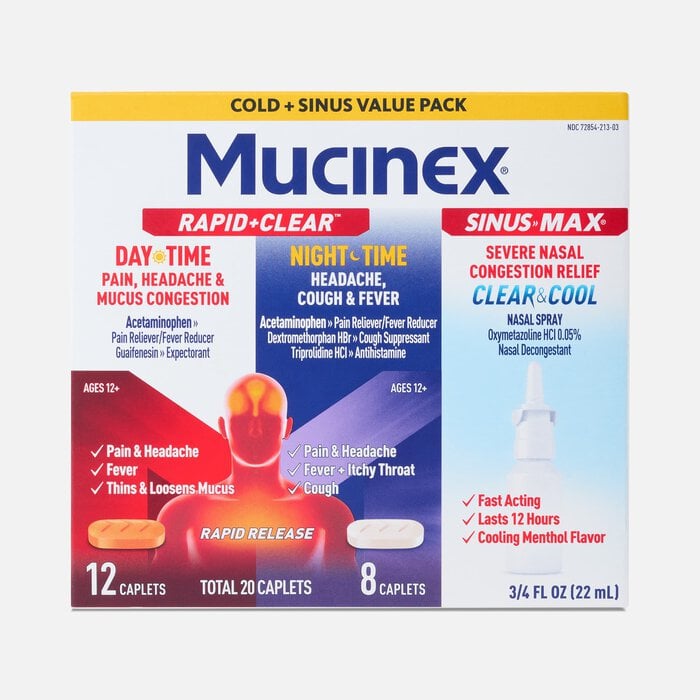 Mucinex® Rapid+Clear™ Day & Night Cold and Flu Medicine + Sinus-Max® Clear & Cool Nasal Spray, Combo Pack, , large