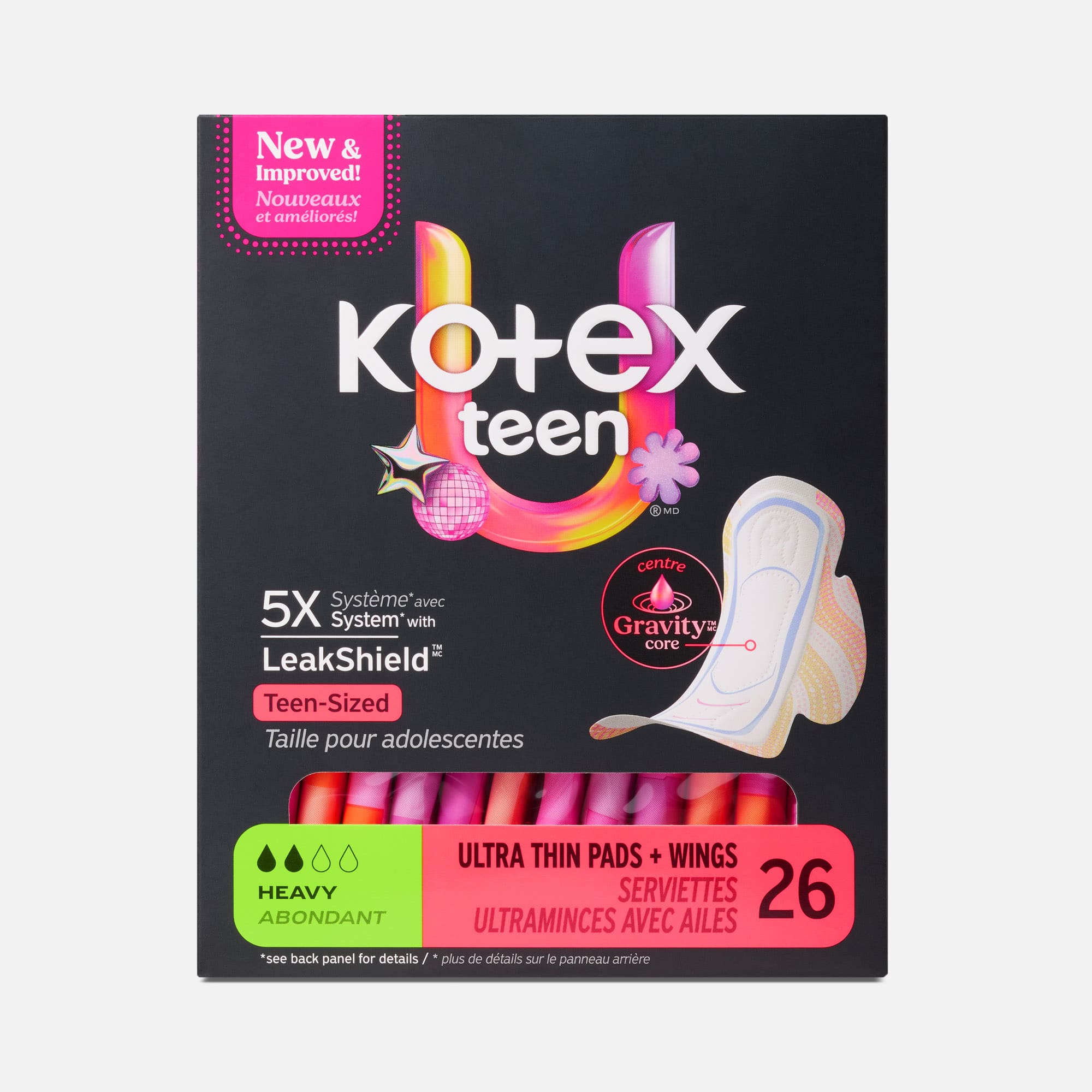 Kotex® Ultra Thin Teen Pads with Wings, Heavy Absorbency, 26 ct., , large