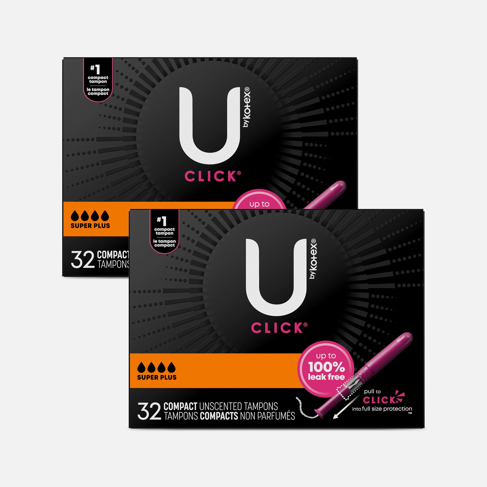 U by Kotex Click Compact Tampons, Super Plus Absorbency, Unscented, 32 ct. (2-Pack), , large