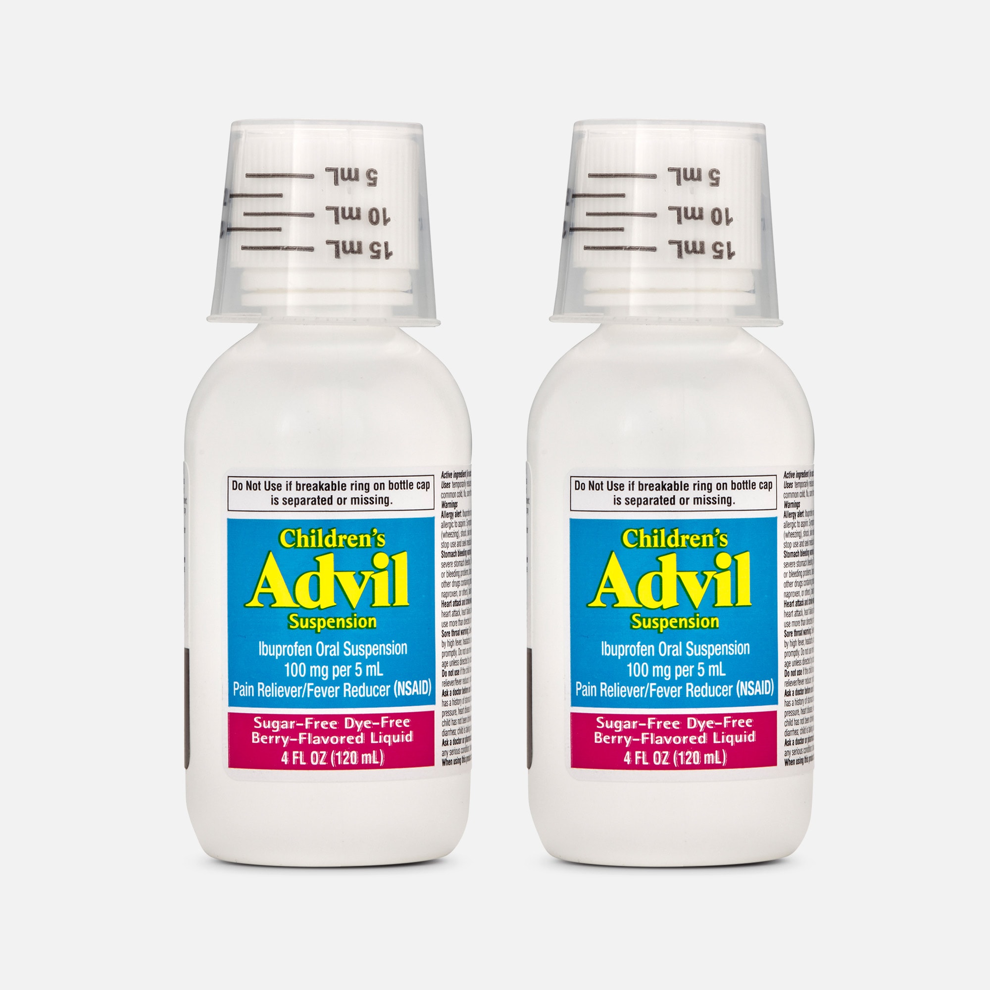 Children's Advil Pain Reliever and Fever Reducer, Sugar Free and Dye Free Ibuprofen Oral Suspension, Berry Flavored, 4 fl oz. (2-Pack), , large