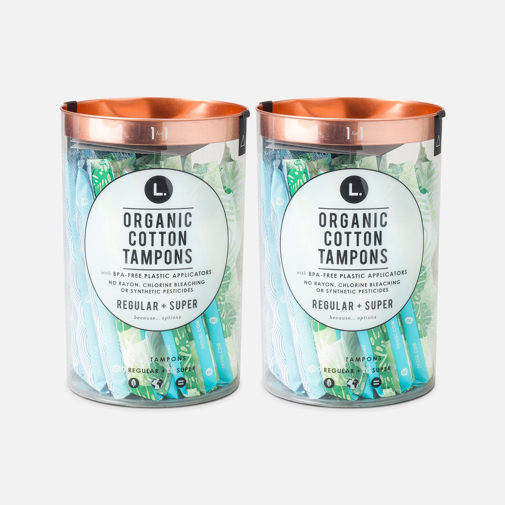 L. Organic Cotton Tampons Regular/Super Absorbency Duo Pack, BPA-free Plastic Applicator, 30 ct. (2-Pack), , large