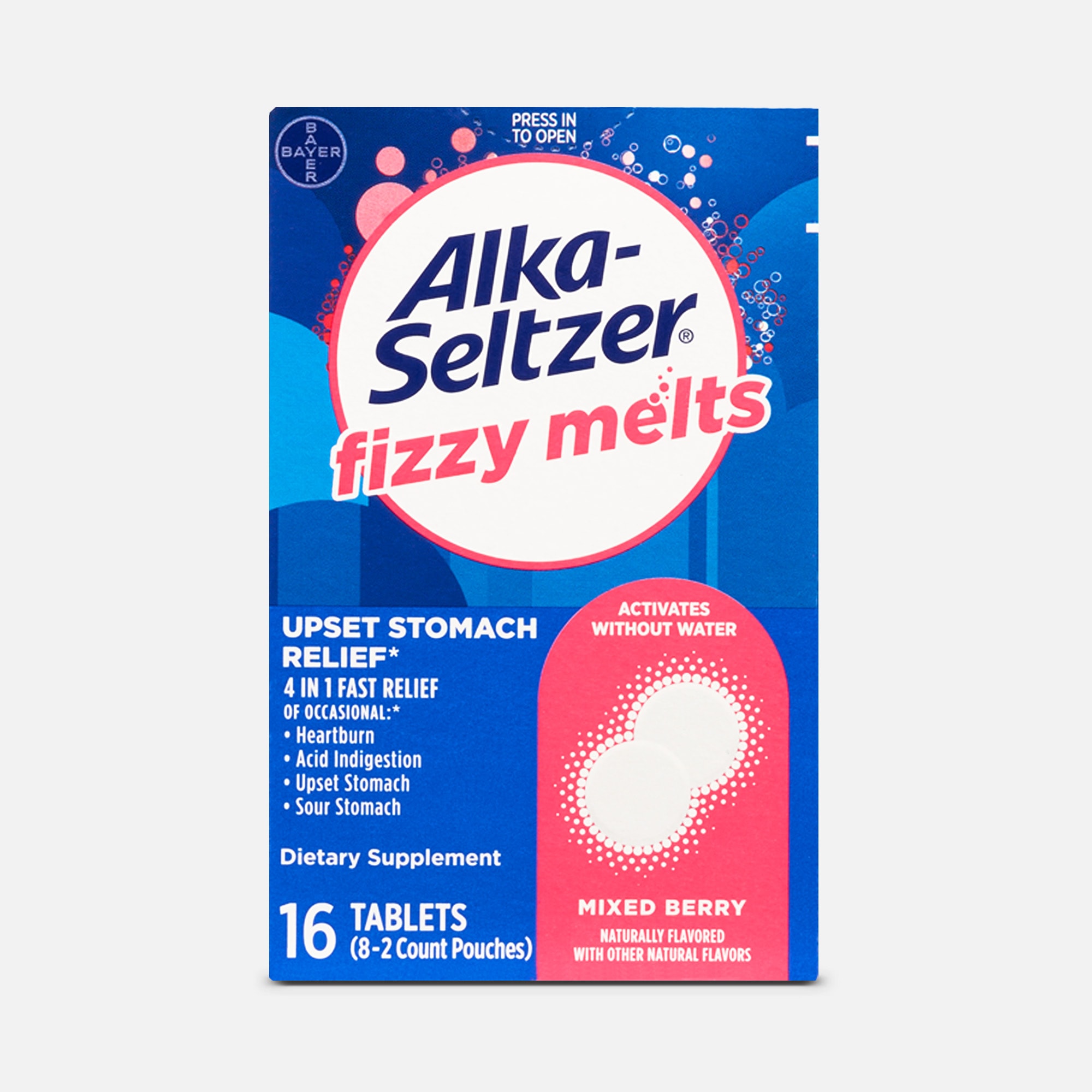 Alka-Seltzer® Fizzy Melts Upset Stomach Relief, Mixed Berry, 16 ct., , large