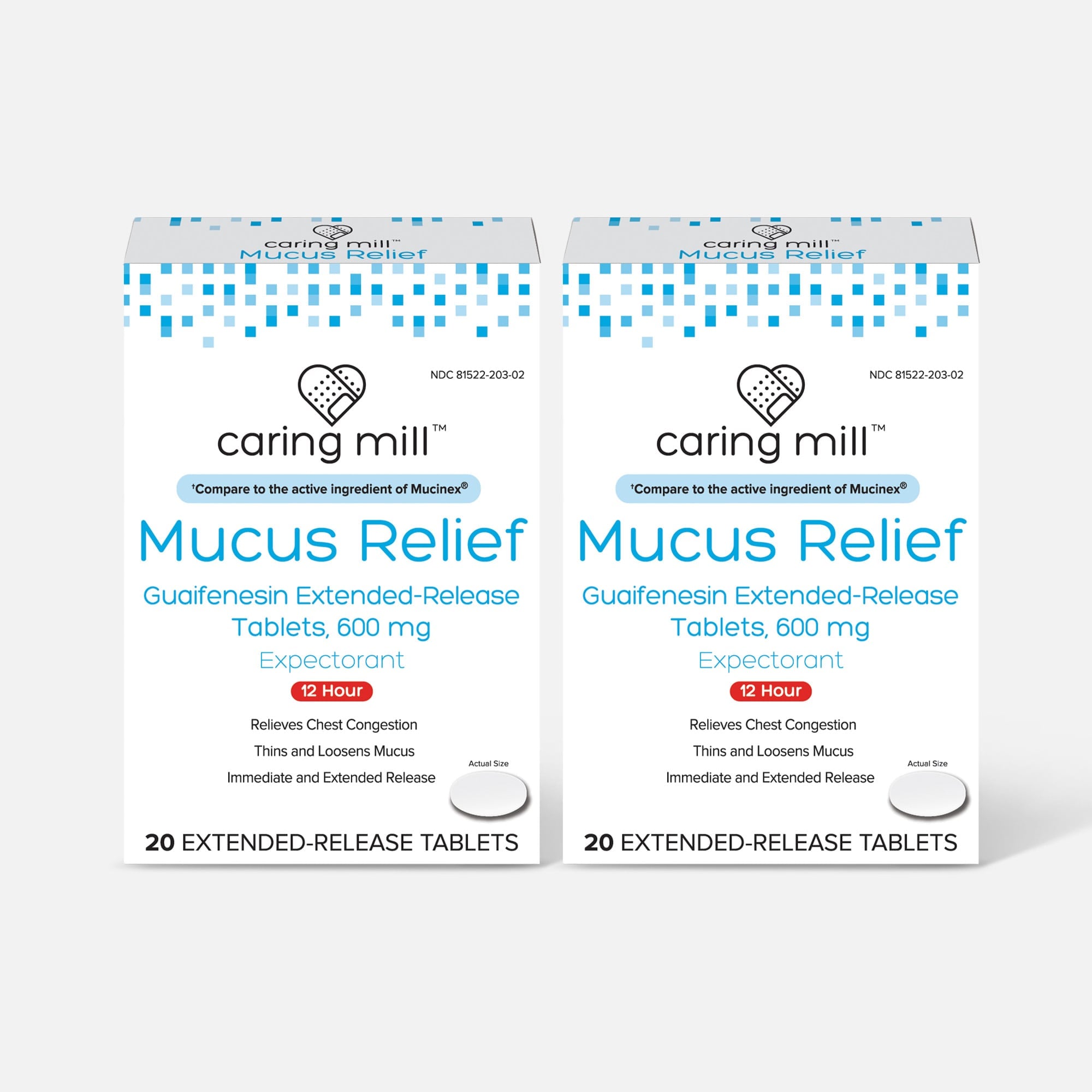 Caring Mill™ Mucus Guaifenesin Extended-Release Bi-Layer Caplets, 600 mg (Pack of 2), , large