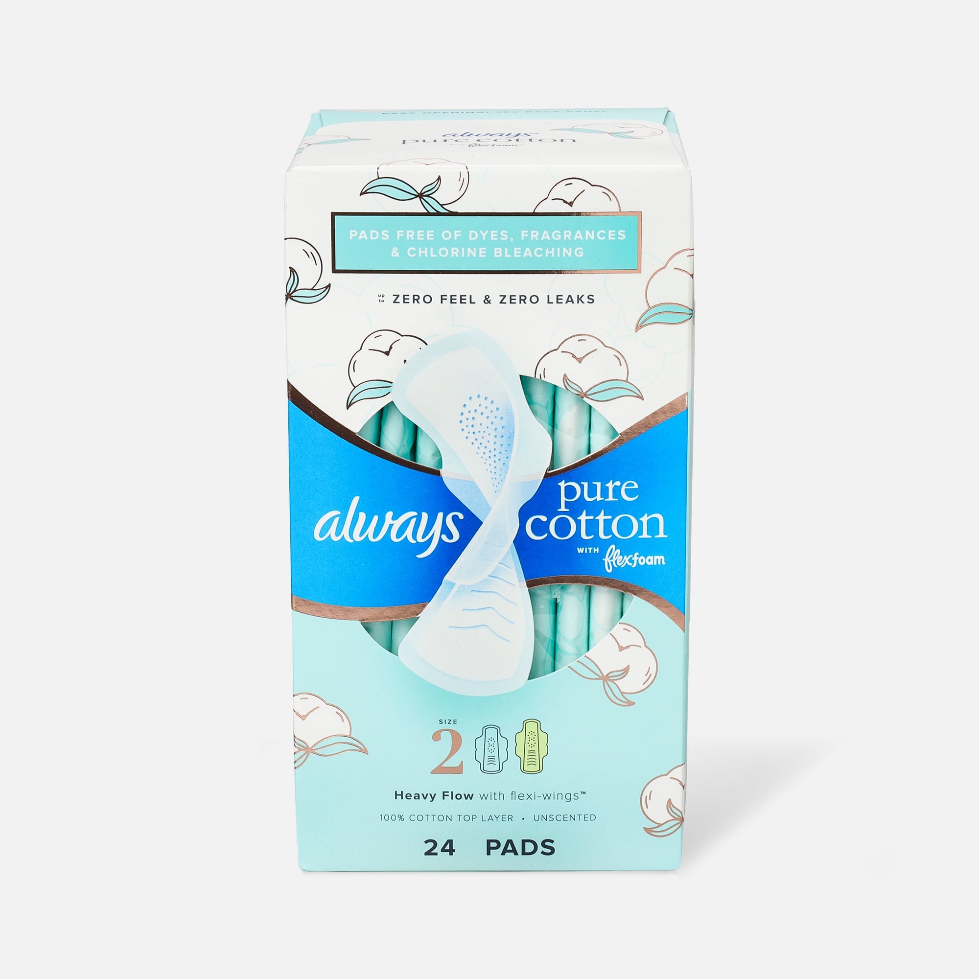 Always Pure Cotton with FlexFoam Pads for Women Heavy Flow Absorbency with Wings, , large