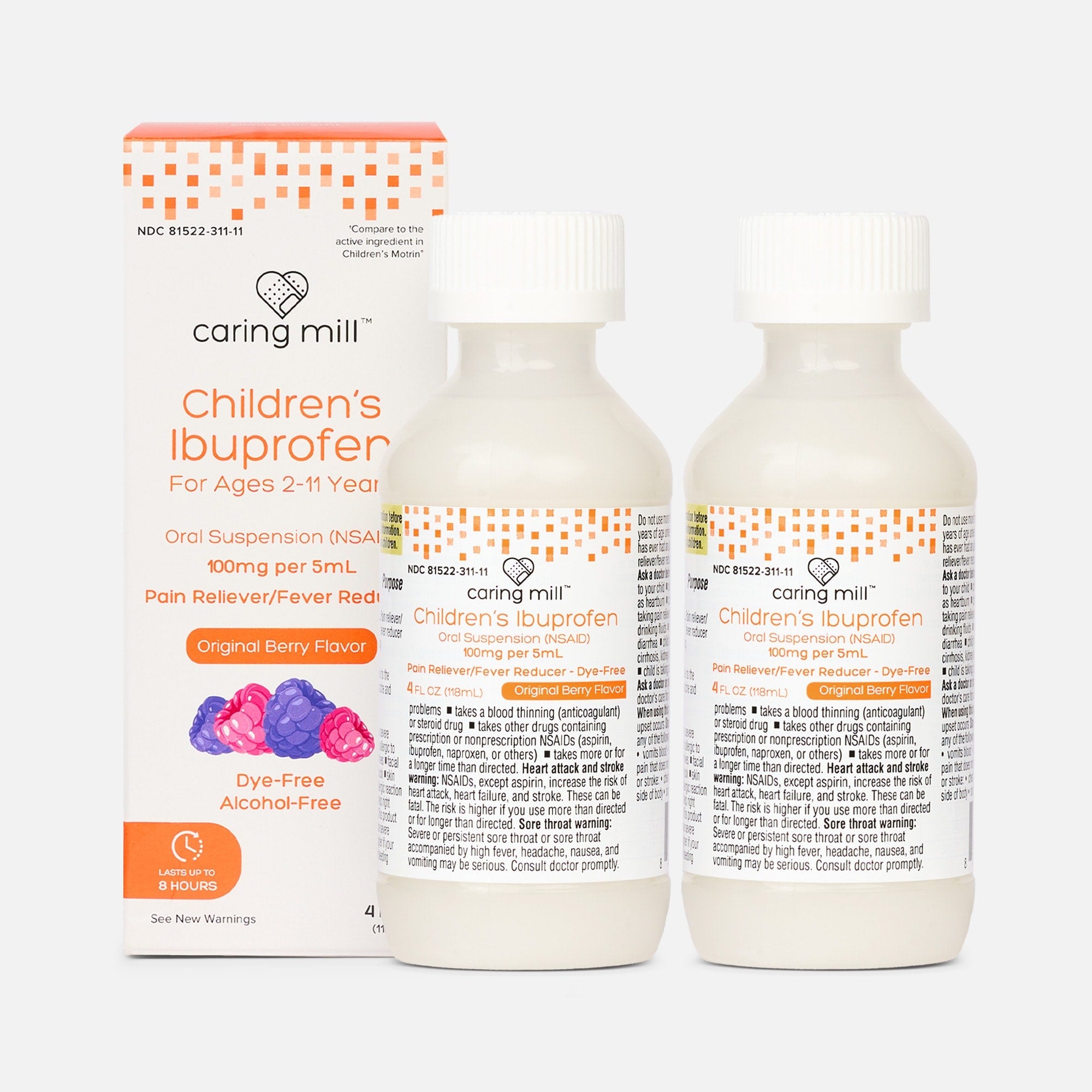 Caring Mill™ Children's Ibuprofen Dye-Free Liquid, Original Berry, 4 fl oz. (2-Pack), , large