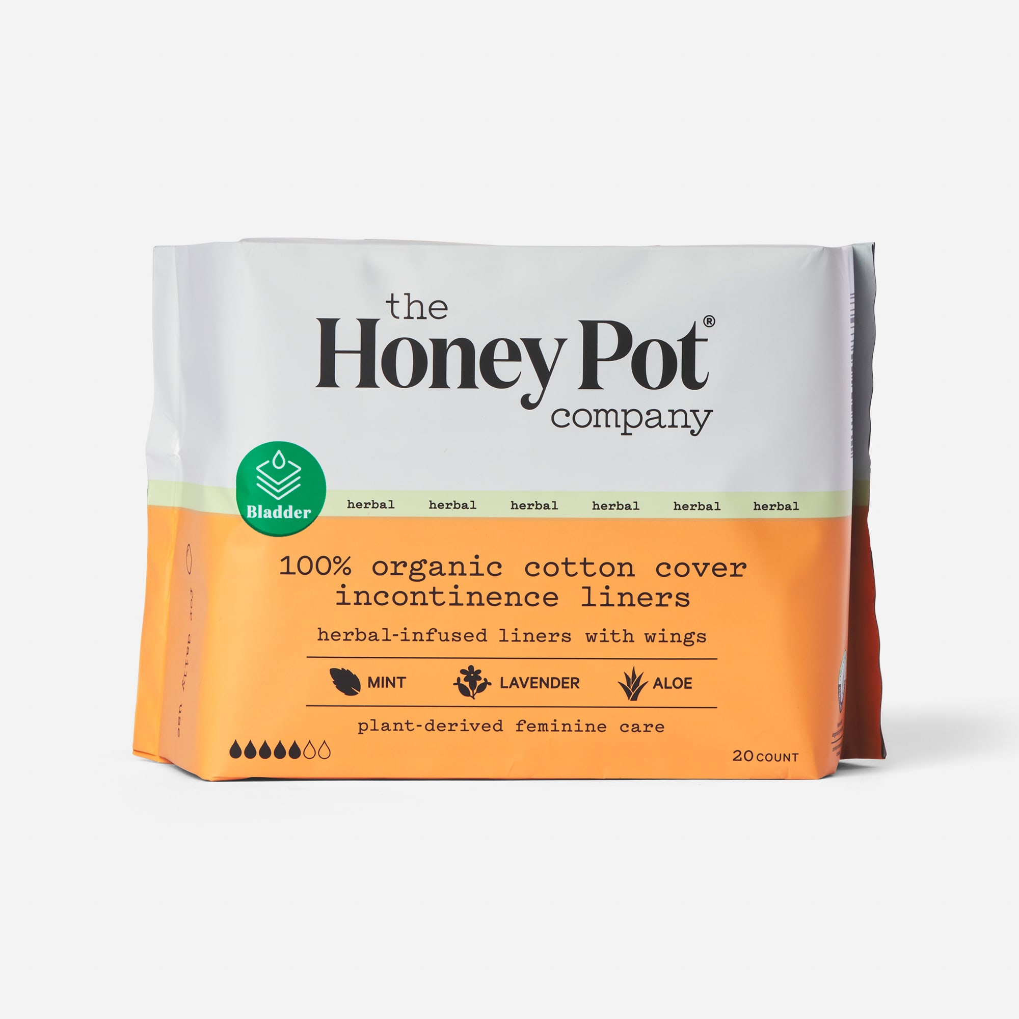 The Honey Pot 100% Organic Top Sheet Incontinence Herbal Pantiliner, 20 ct., , large