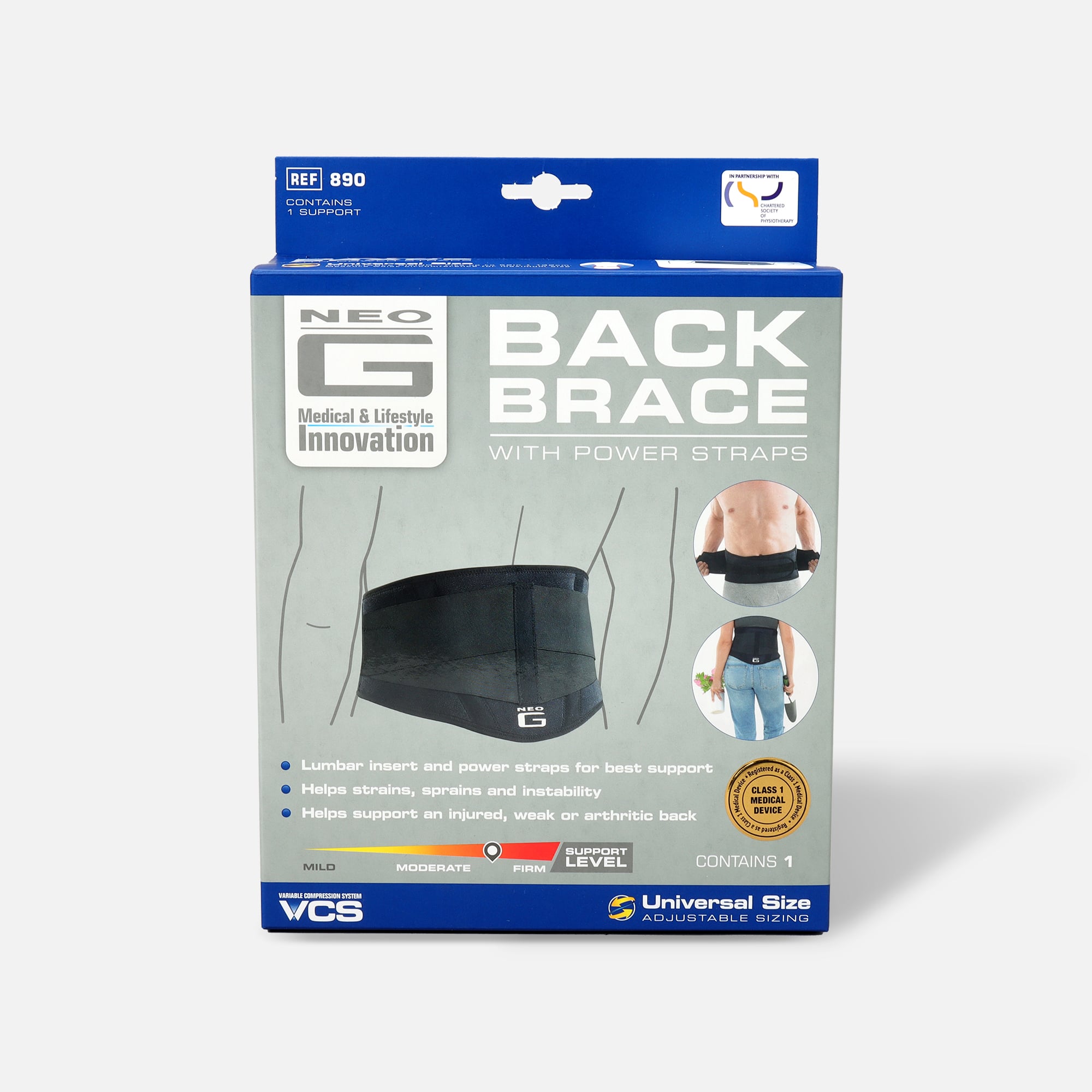 Neo G Back Brace with Power Straps, One Size, , large