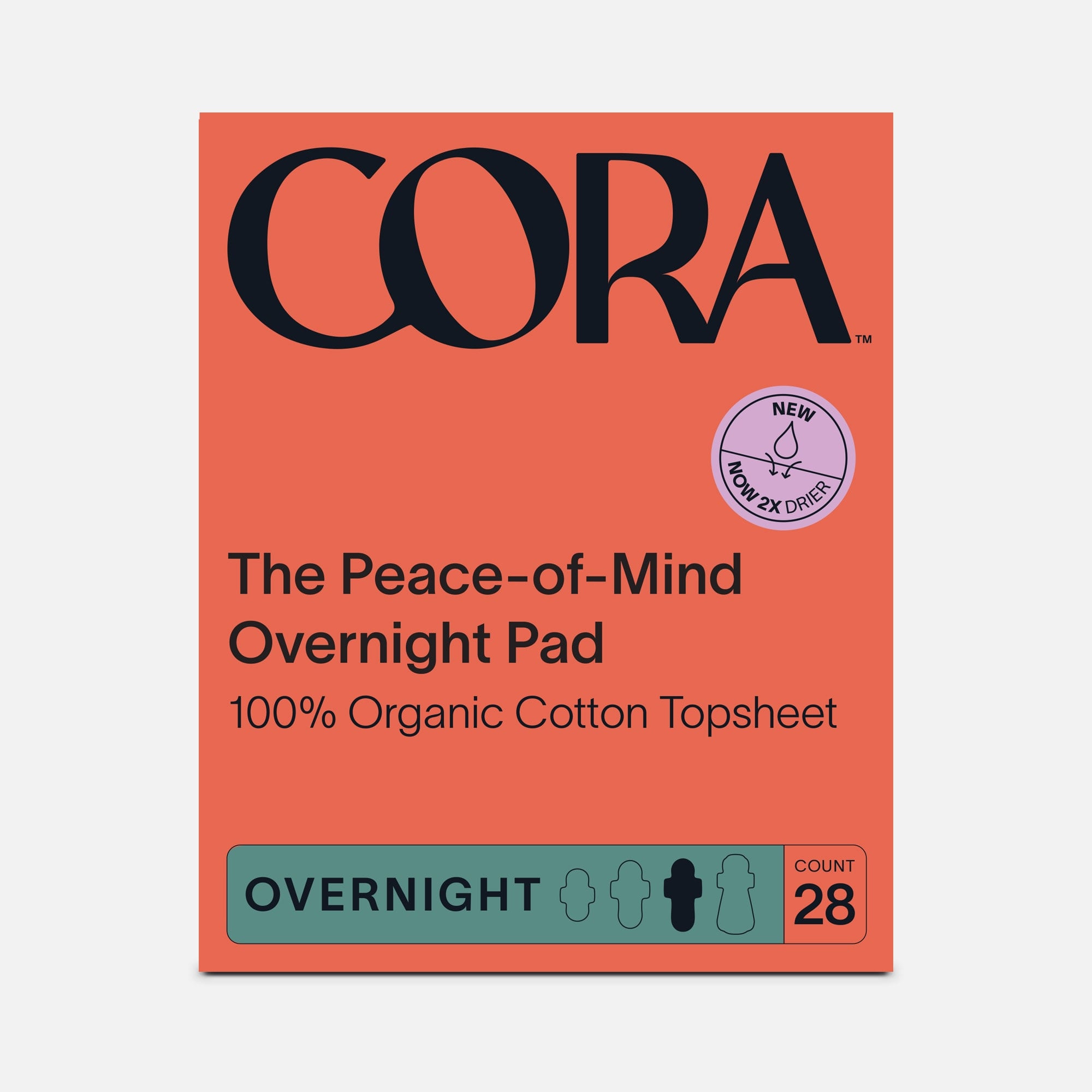 Cora Organic Cotton Ultra Thin Period Pads, Overnight, 28 ct.