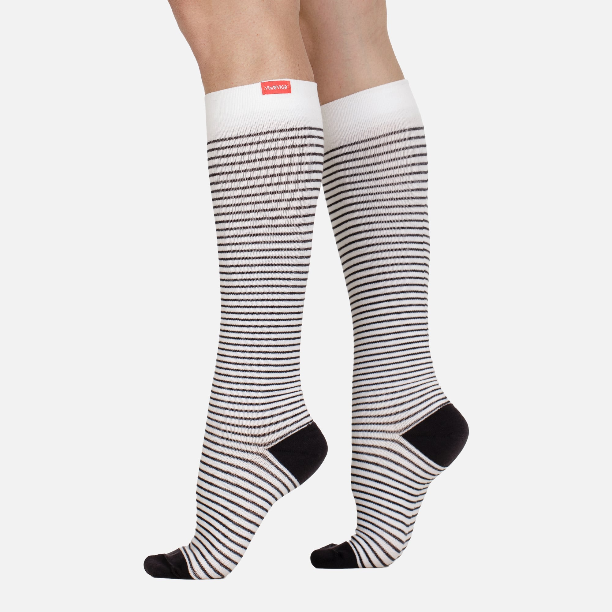 VIM & VIGR Cotton Compression Socks, Pinstripe, Cream and Black, 30-40 mmHg, , large