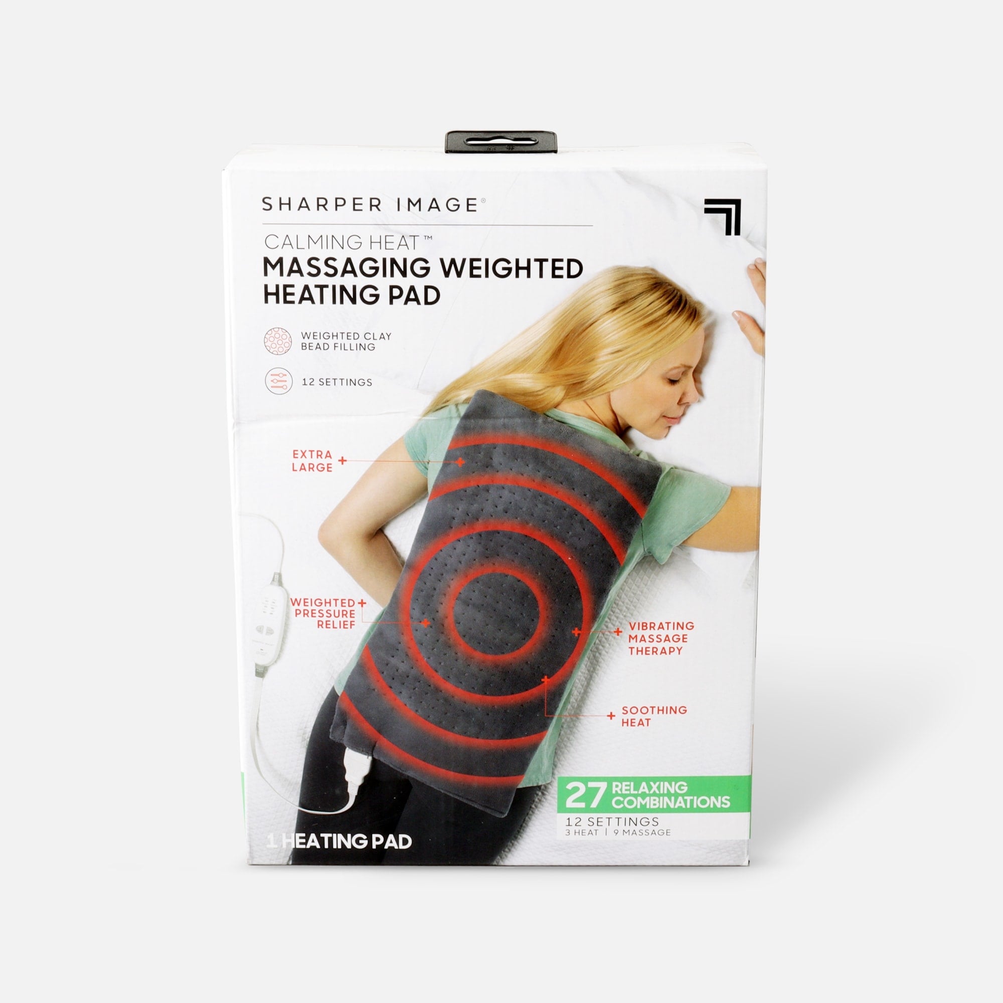 Sharper Image® Calming Heat Massaging Weighted Heating Pad, 12 Settings - 3 Heat, 9 Massage, 12” x 24”, 4 lbs