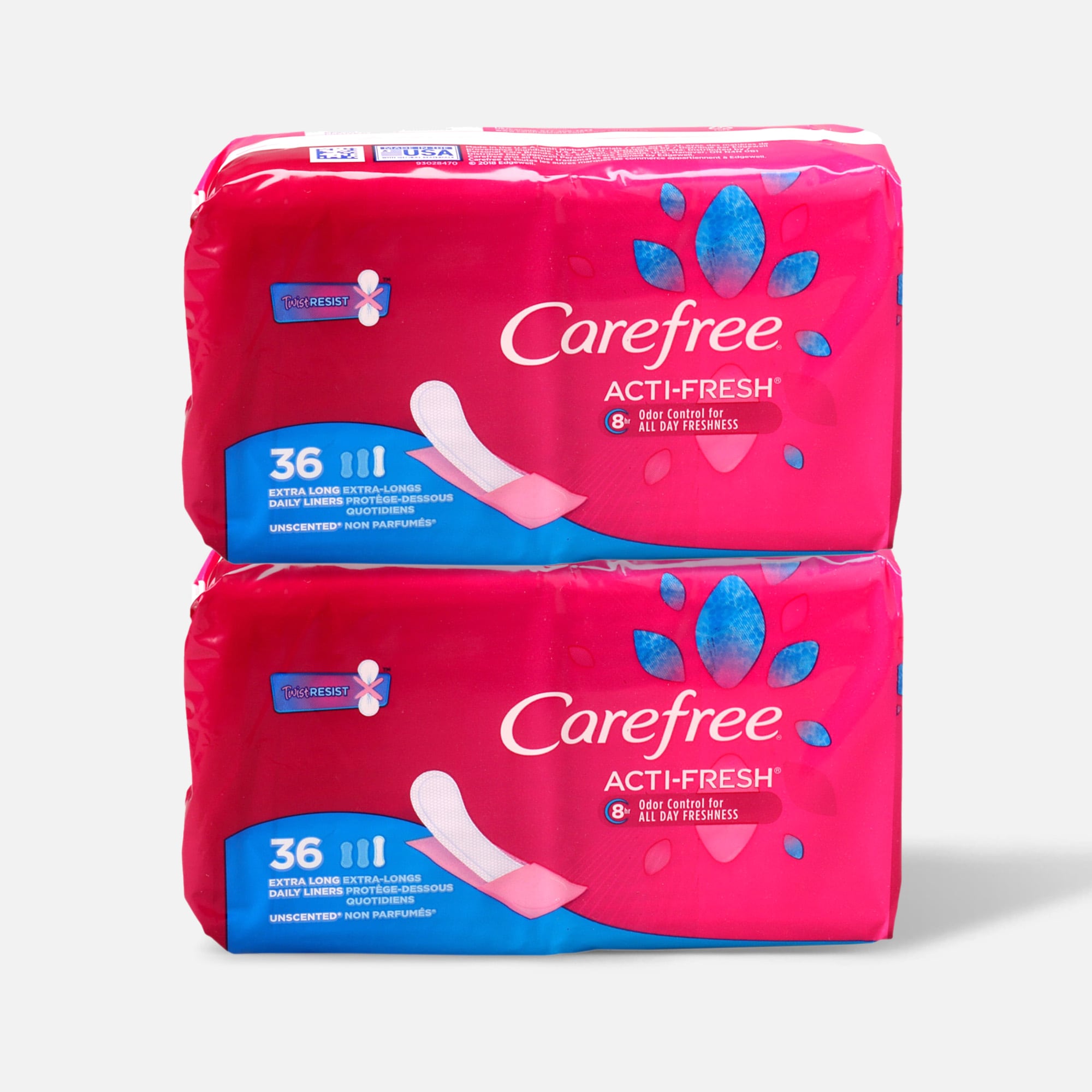 Carefree Acti-Fresh Extra Long Pantiliners, Unscented, 36 ct. (2-Pack), , large