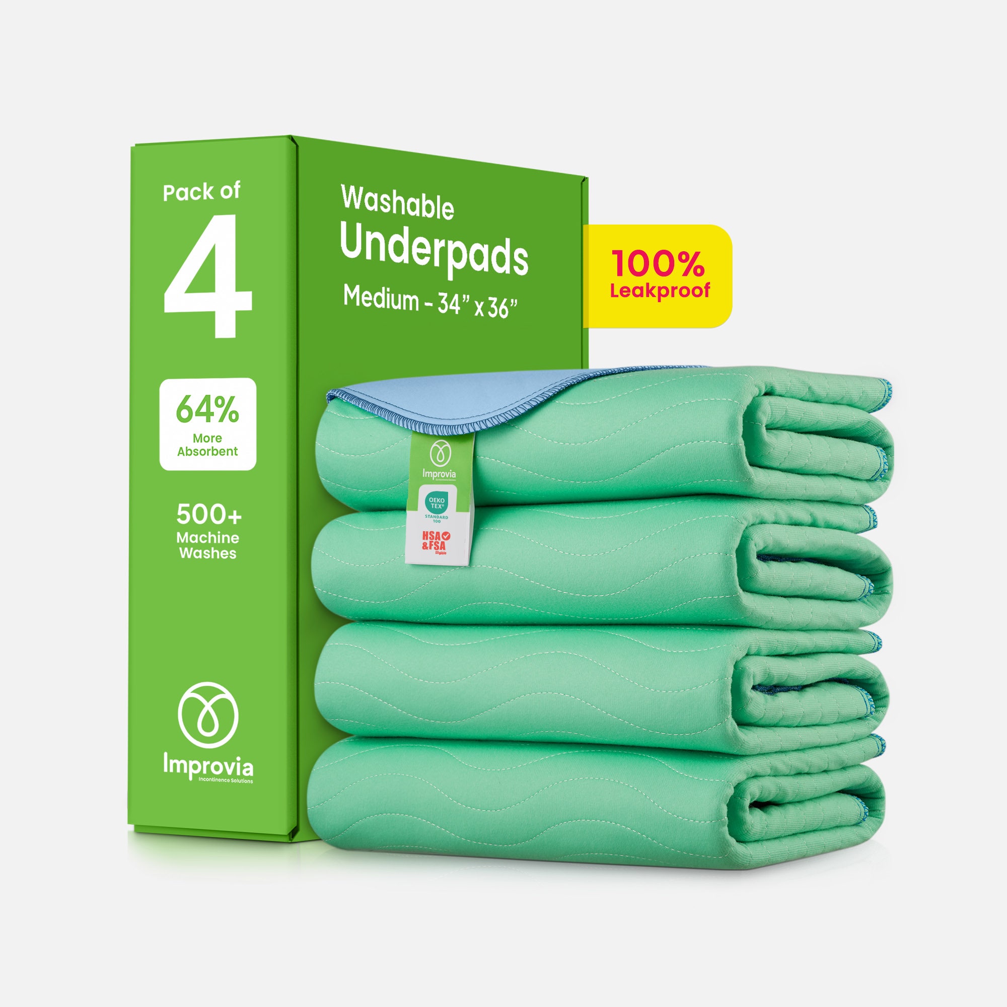 Improvia Washable Underpads, Heavy Absorbency, Reusable Incontinence Pads for Bed, Sofa, Floor, , large