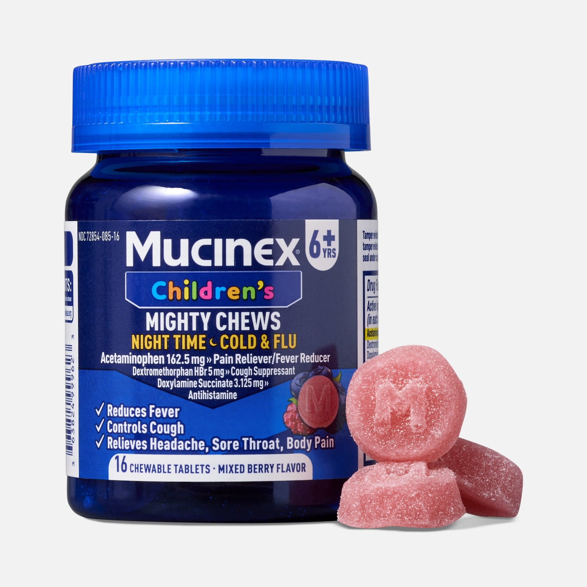 Mucinex Children's Mighty Chews Cold & Flu, Mixed Berry, 16 ct.