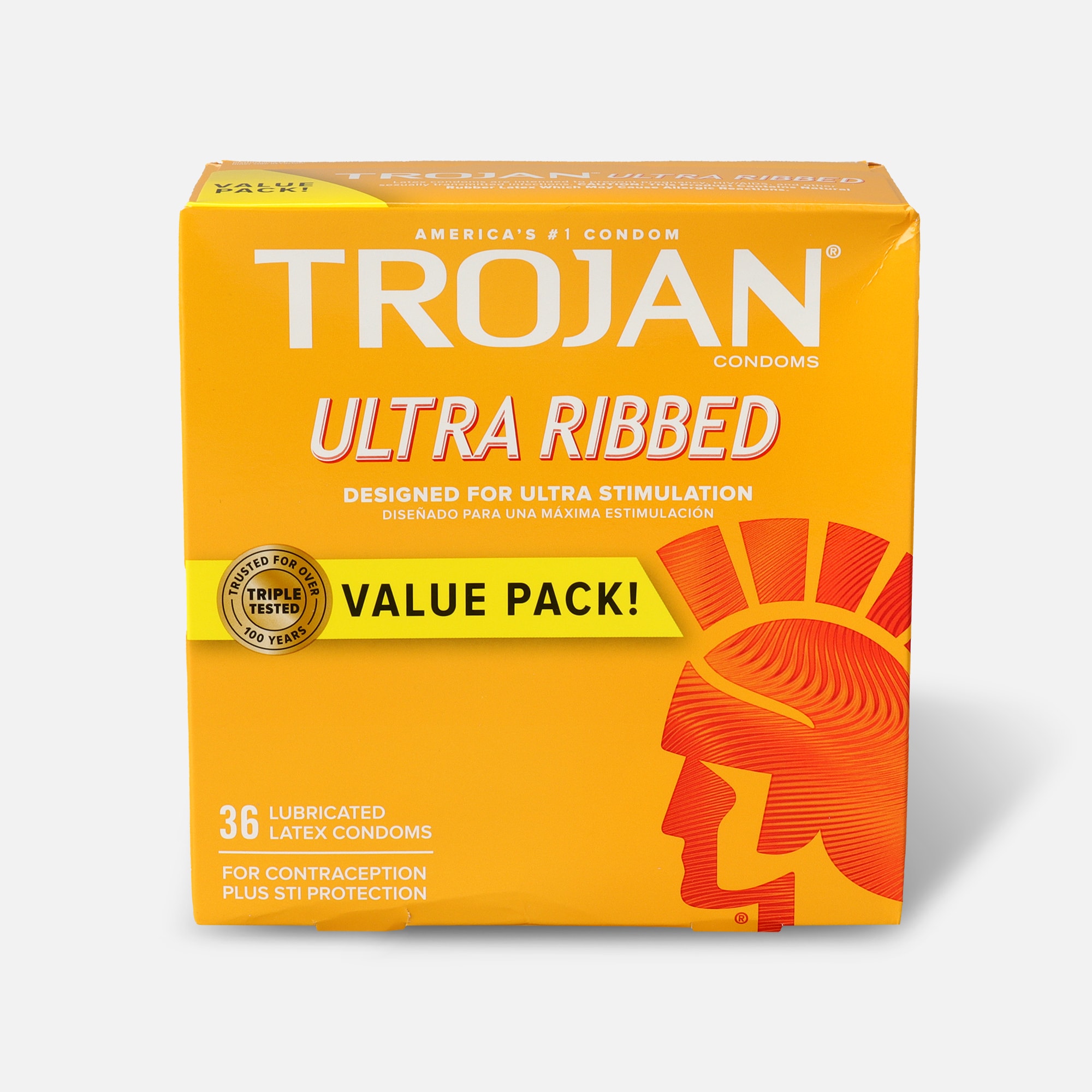 Trojans Condoms, Ribbed, Lubricated, Latex, , large
