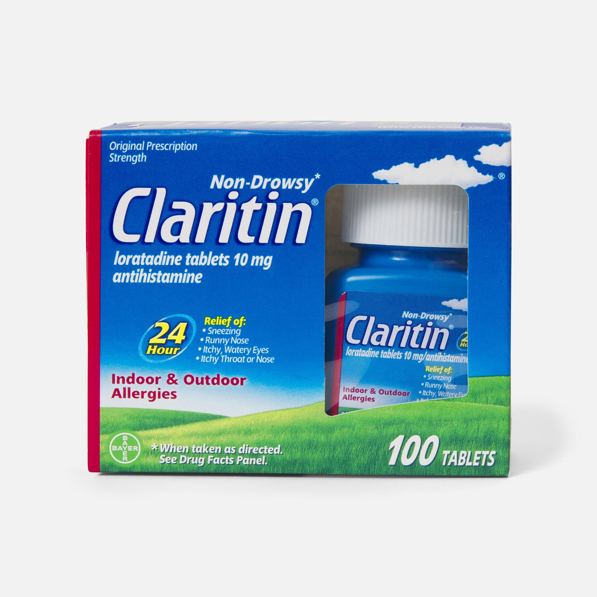 Claritin 24 Hour Allergy Medicine, Non-Drowsy Prescription Strength Allergy Relief, Loratadine Antihistamine Tablets, 100 ct., , large