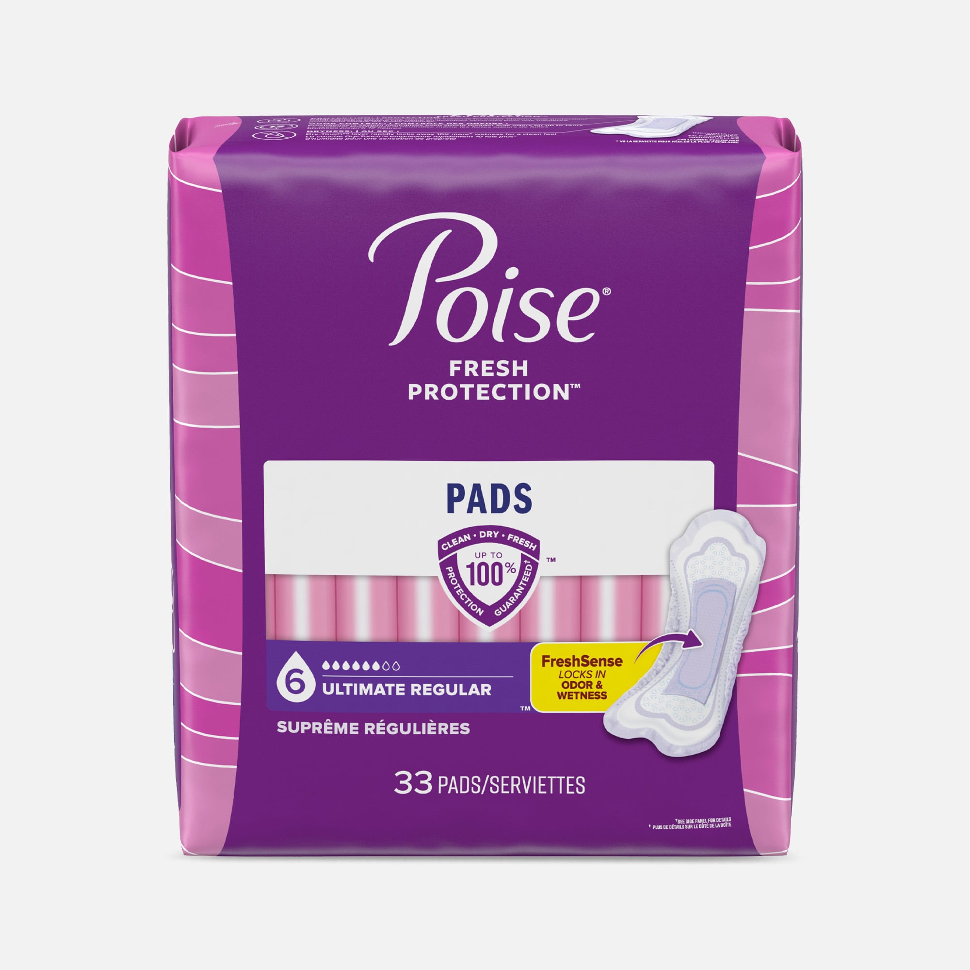 Poise Incontinence & Postpartum Pads for Bladder Leaks, 6 Drop Ultimate Absorbency, Regular Length, 33 ct., , large