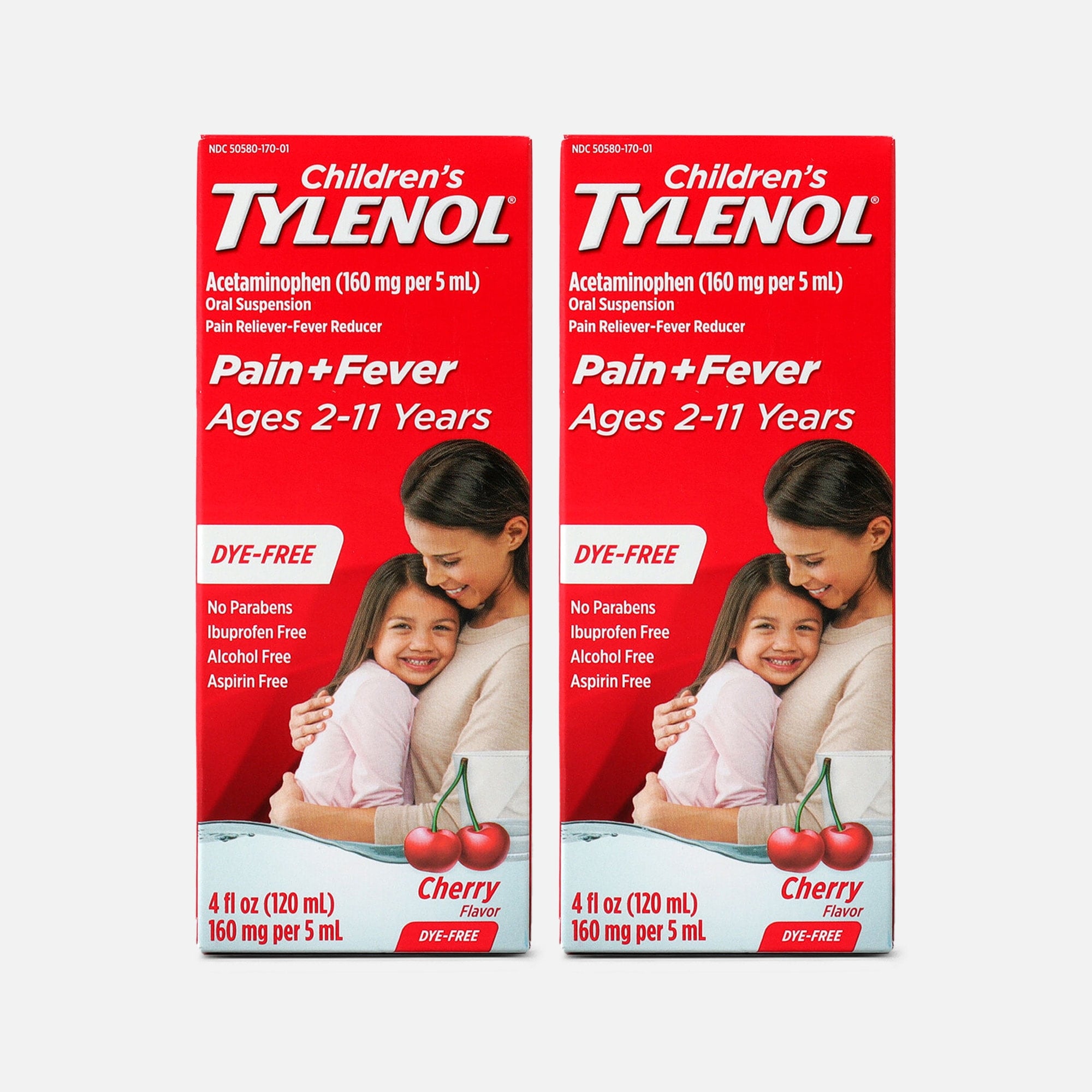 Tylenol Children's Pain & Fever Reliever Liquid, Dye-Free, Cherry, 4 fl oz. (2-Pack), , large