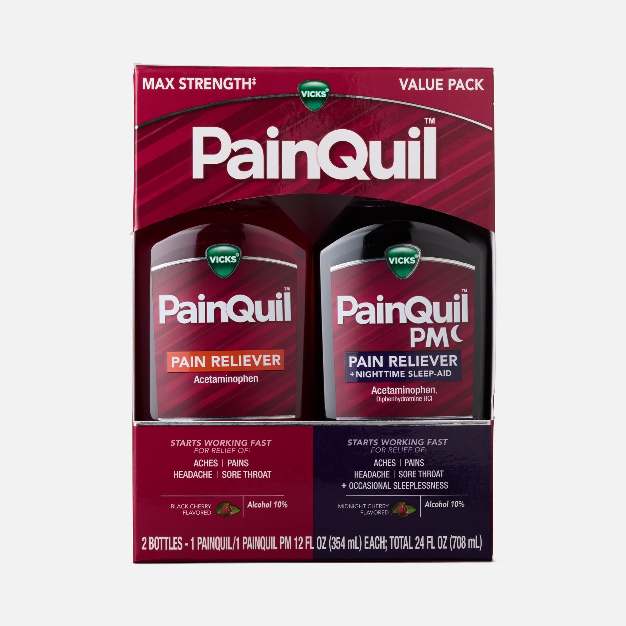 Vicks PainQuil Pain Relief Liquid, Day & Night Combo Pack, Cherry, 2x 12 oz., , large