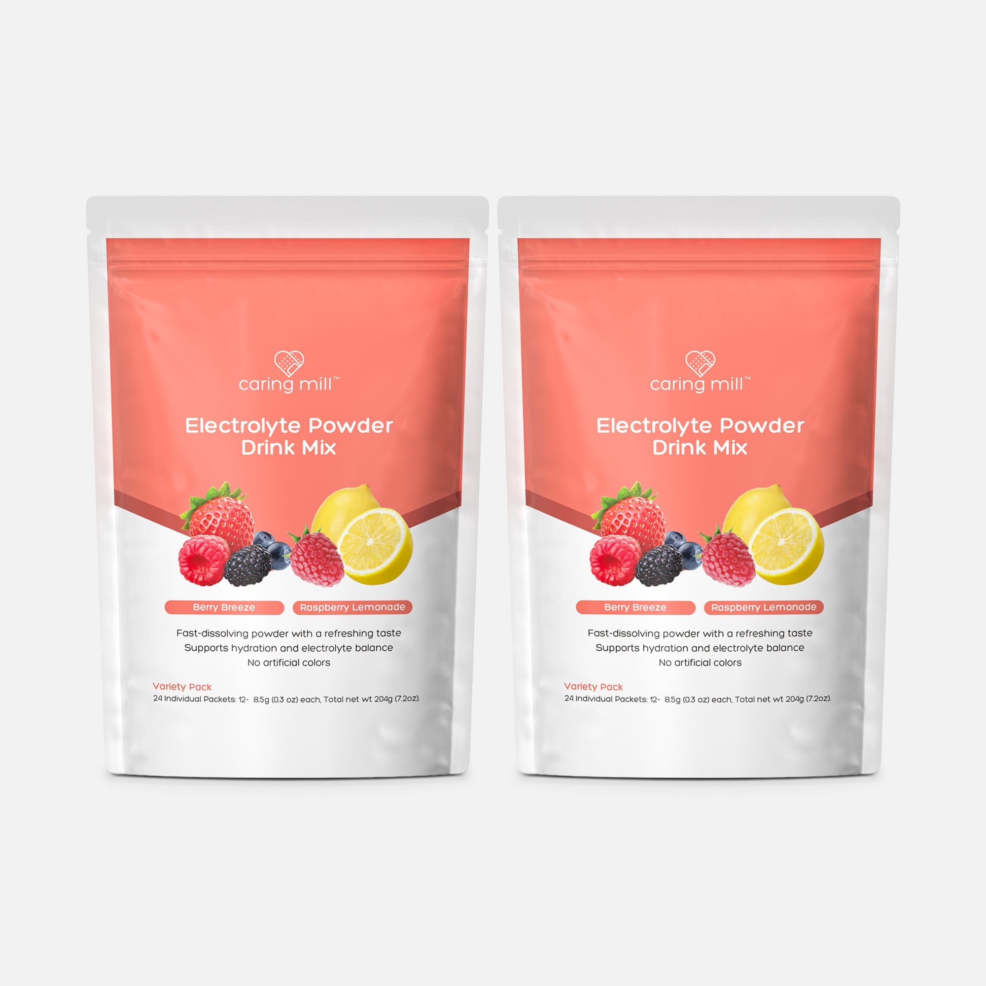 Caring Mill™ Electrolyte Powder, Berry Breeze and Raspberry Lemonade Flavor Variety, 24 ct. (2-Pack), , large