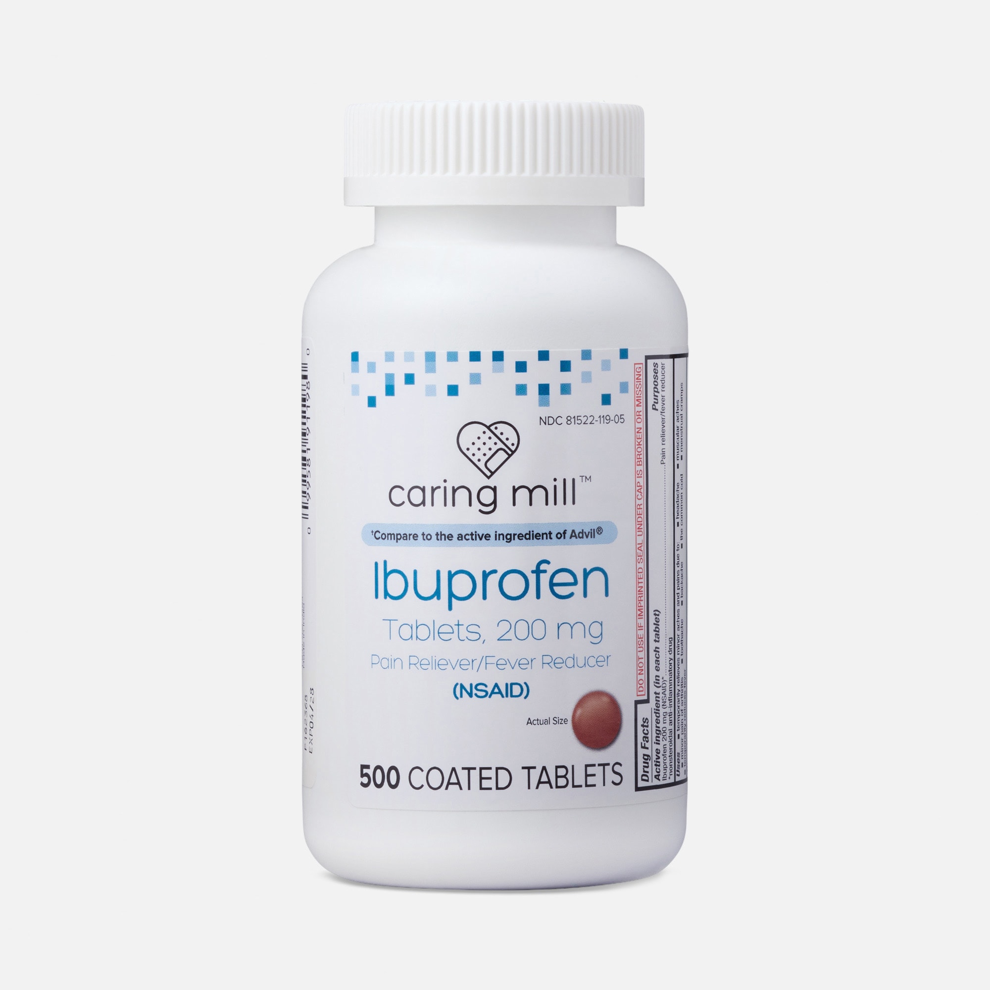 Caring Mill™ Ibuprofen Pain Reliever / Fever Reducer (NSAID) Brown Coated Tablets, , large