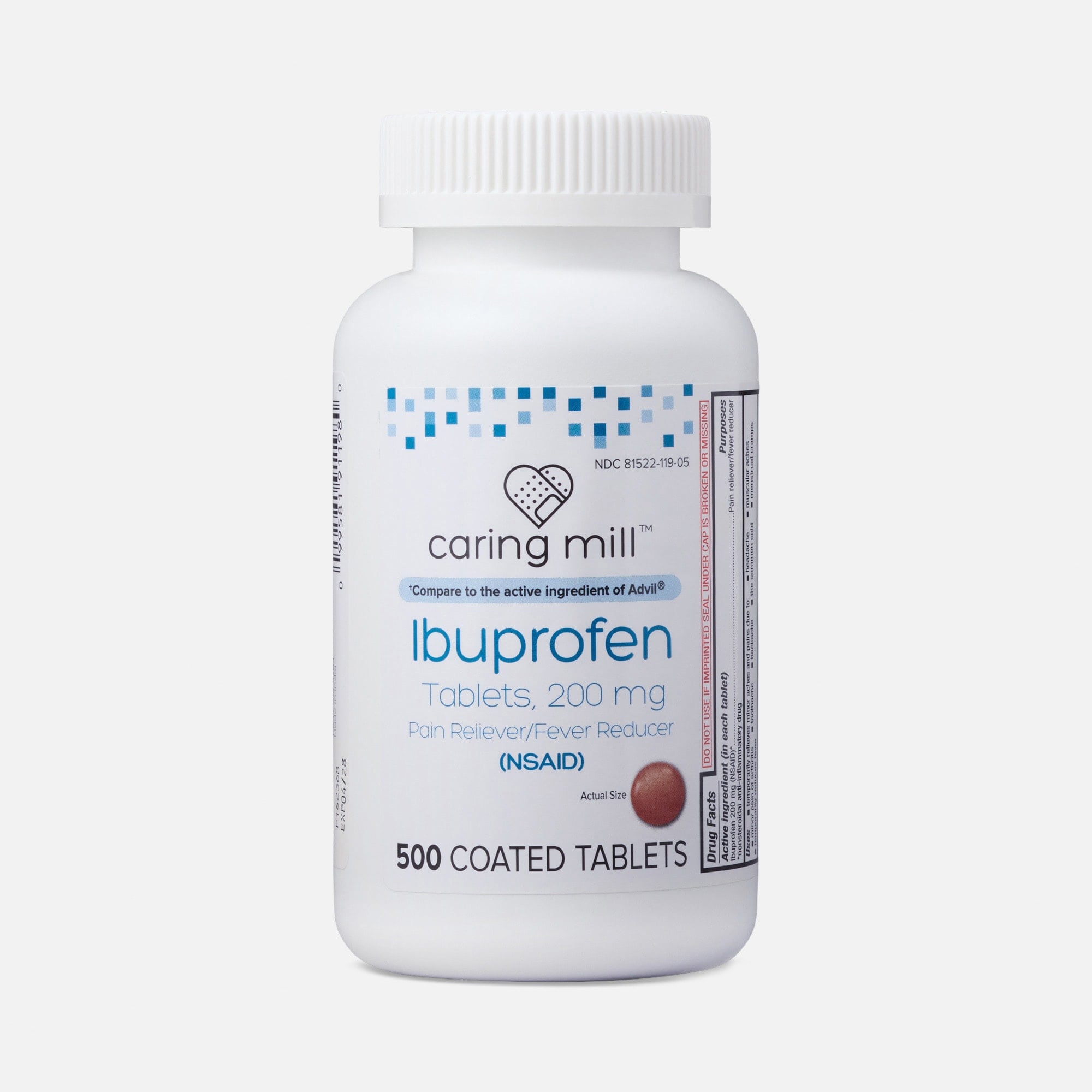 Caring Mill™ Ibuprofen Pain Reliever / Fever Reducer (NSAID) Brown Coated Tablets, , large