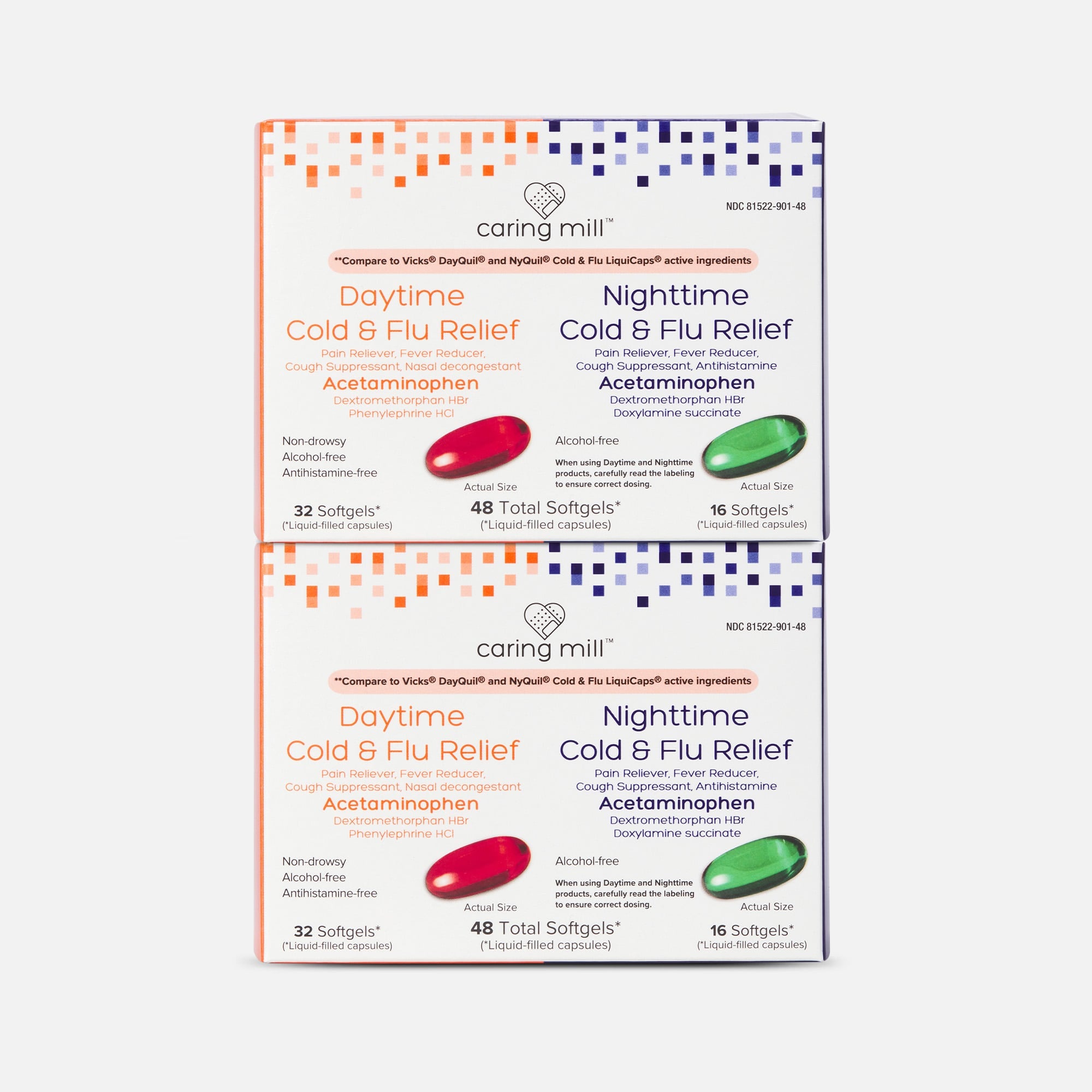 Caring Mill™ Day/Night Multi-Symptom Cold & Flu Relief Combo Softgels, 48 ct. (2-Pack), , large