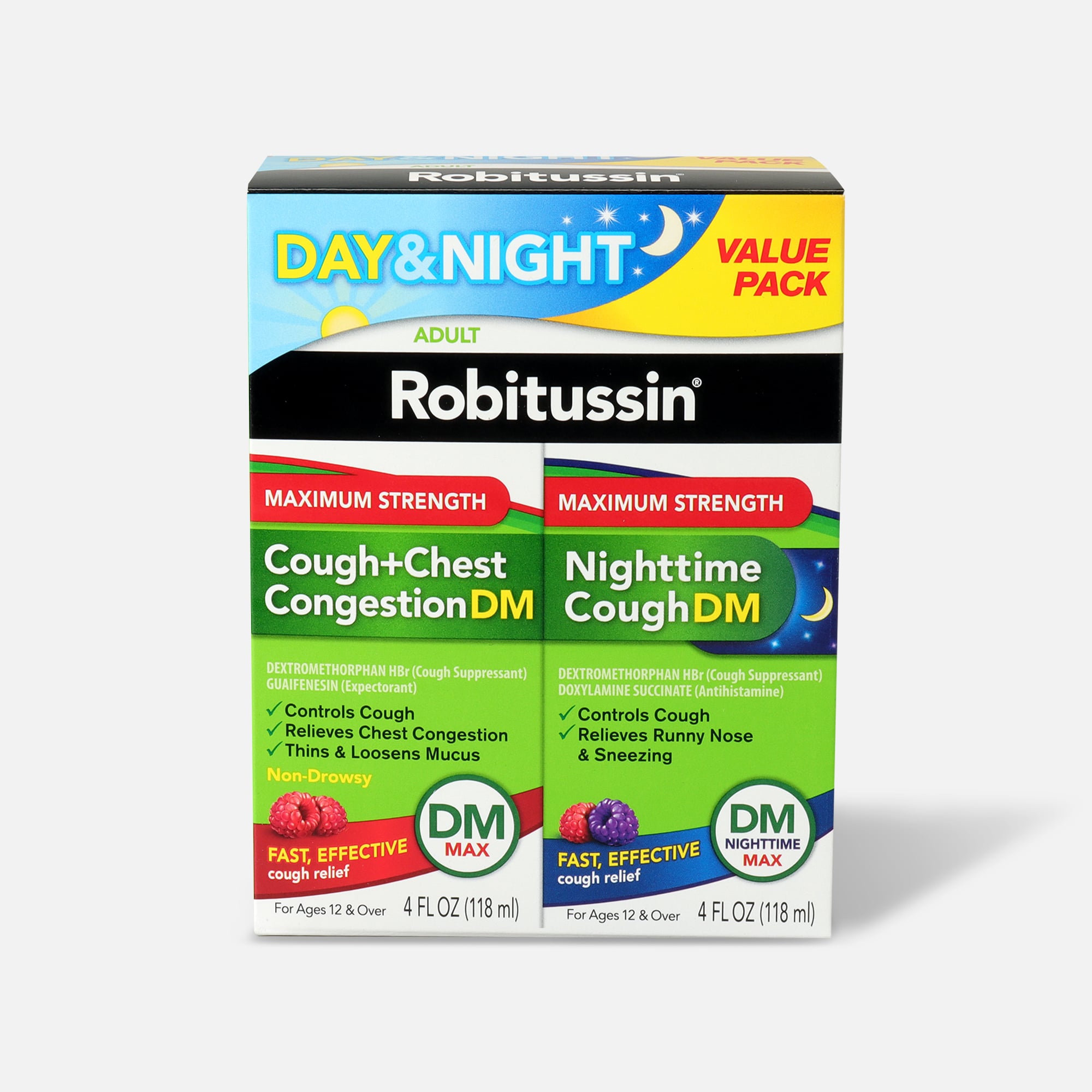Robitussin Maximum Strength Day & Night Cough + Chest Congestion DM Value Pack, 4 oz. each, , large