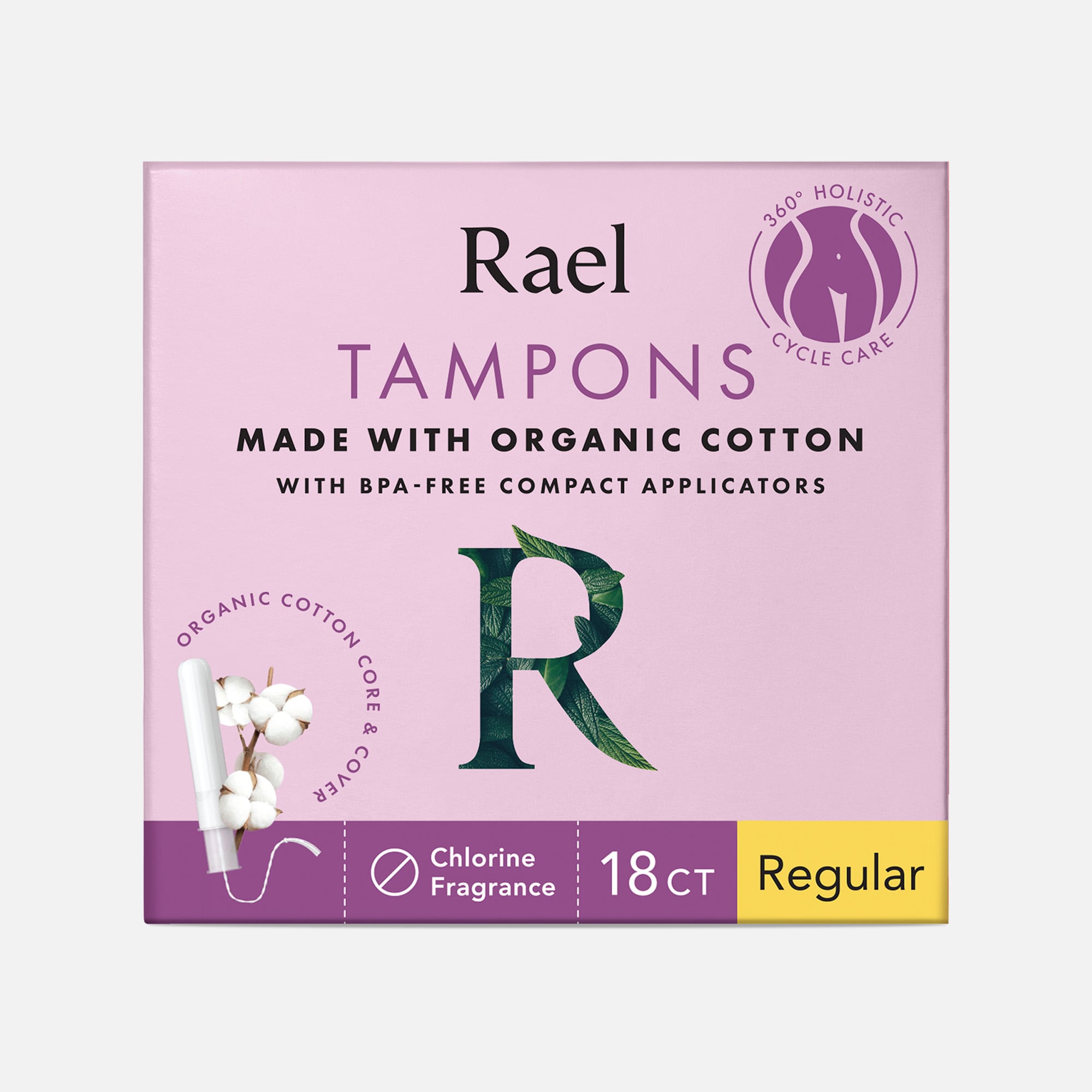 Rael Organic Cotton Core Tampons with Plant Based Compact Applicators, , large
