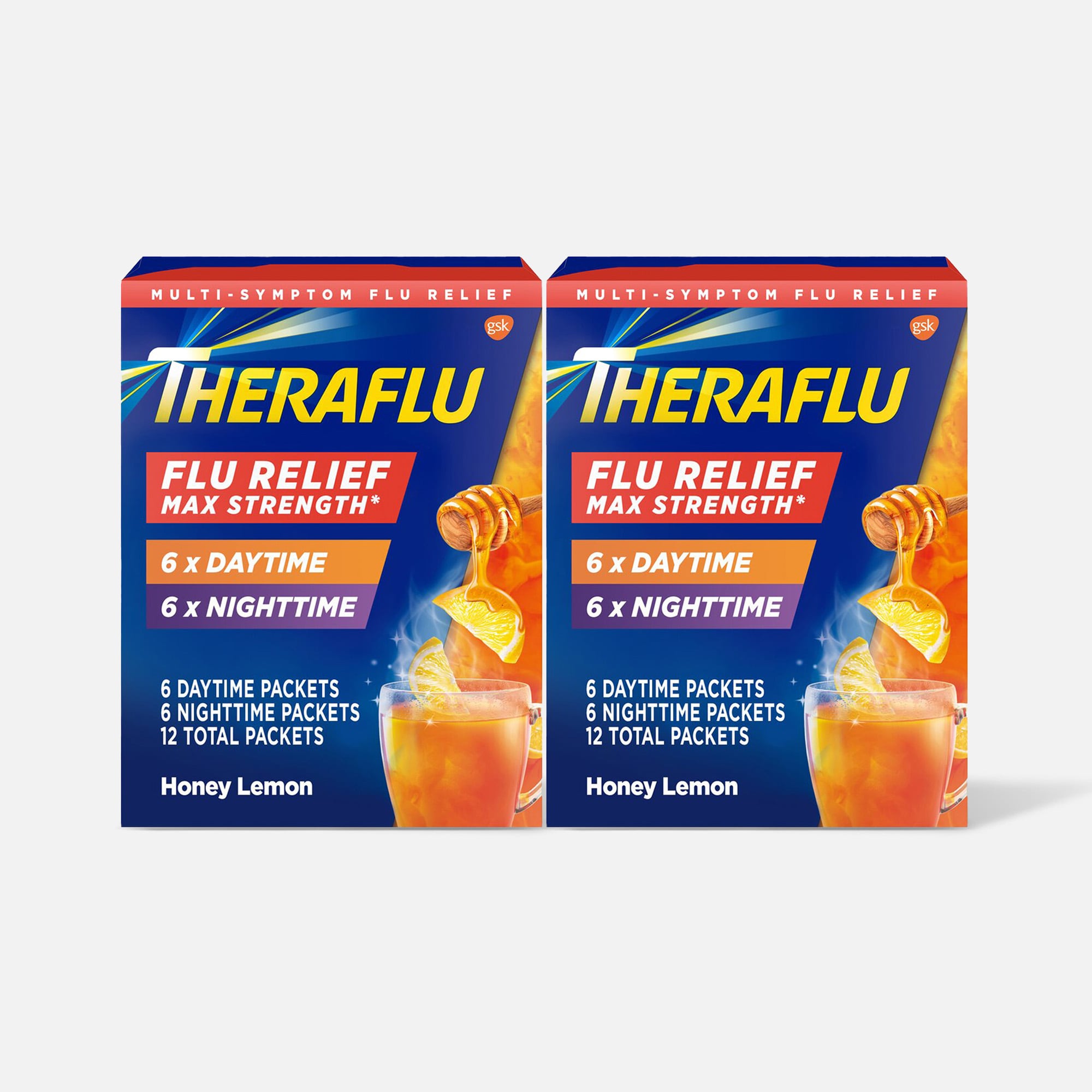 Theraflu Multi-Symptom Flu Relief Max Strength Day & Night Powder, Honey Lemon, 12 ct. (2-Pack), , large