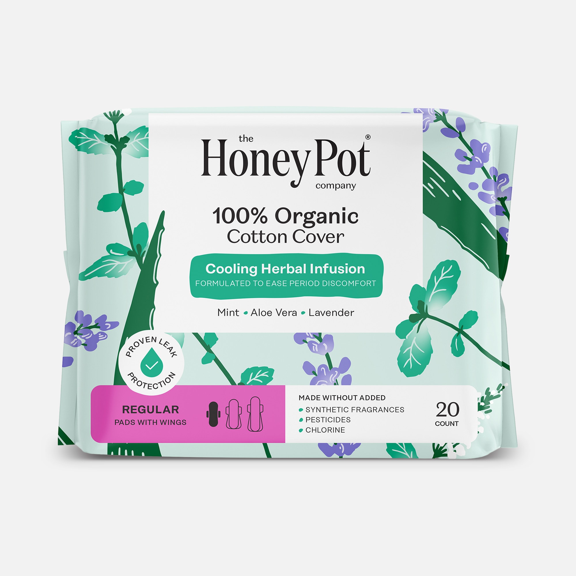 The Honey Pot 100% Organic Top Sheet Super Herbal Menstrual Pads with Wings, , large
