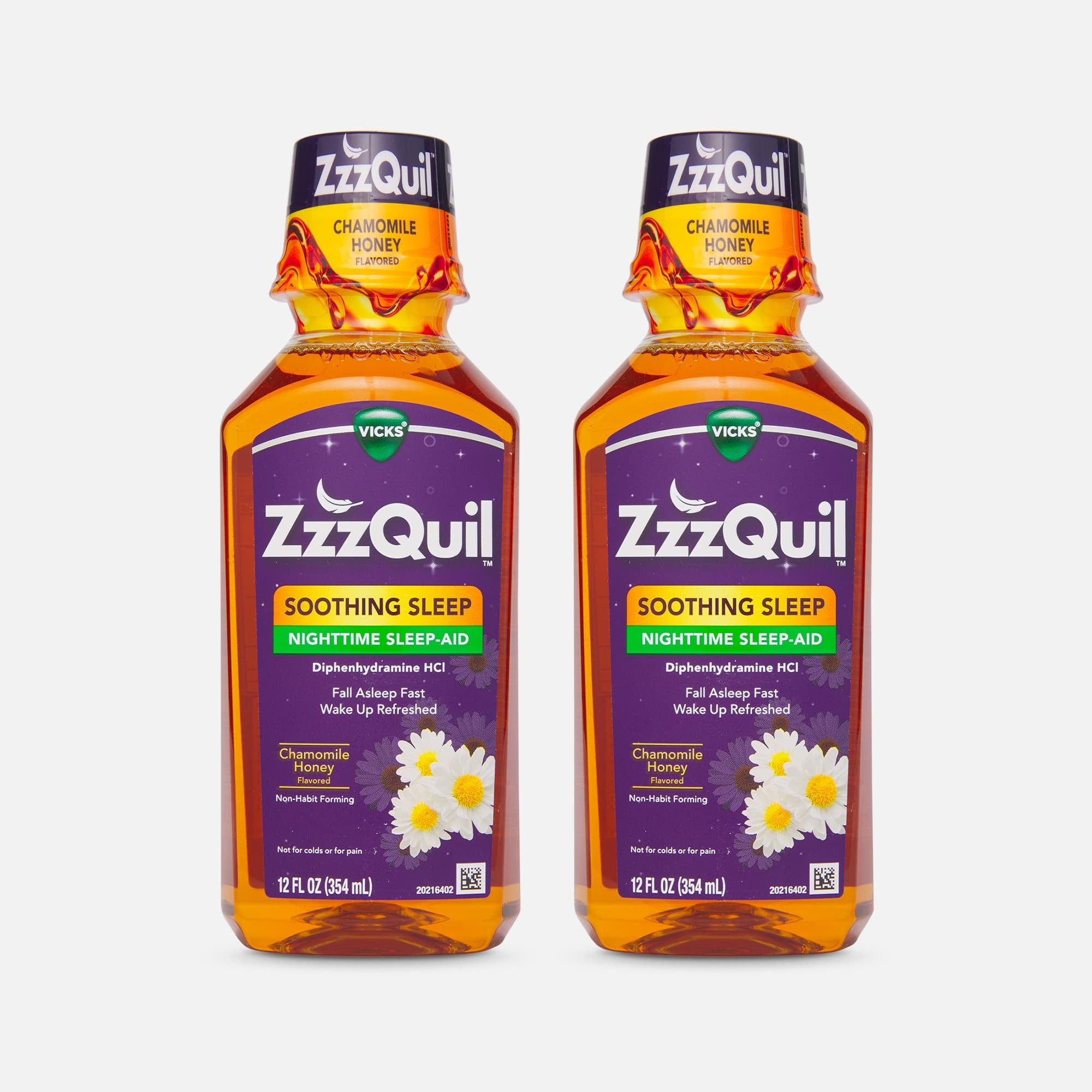Vicks ZzzQuil Soothing Sleep Nighttime Sleep-Aid Liquid, Chamomile Honey, 12 fl oz. (2-Pack), , large