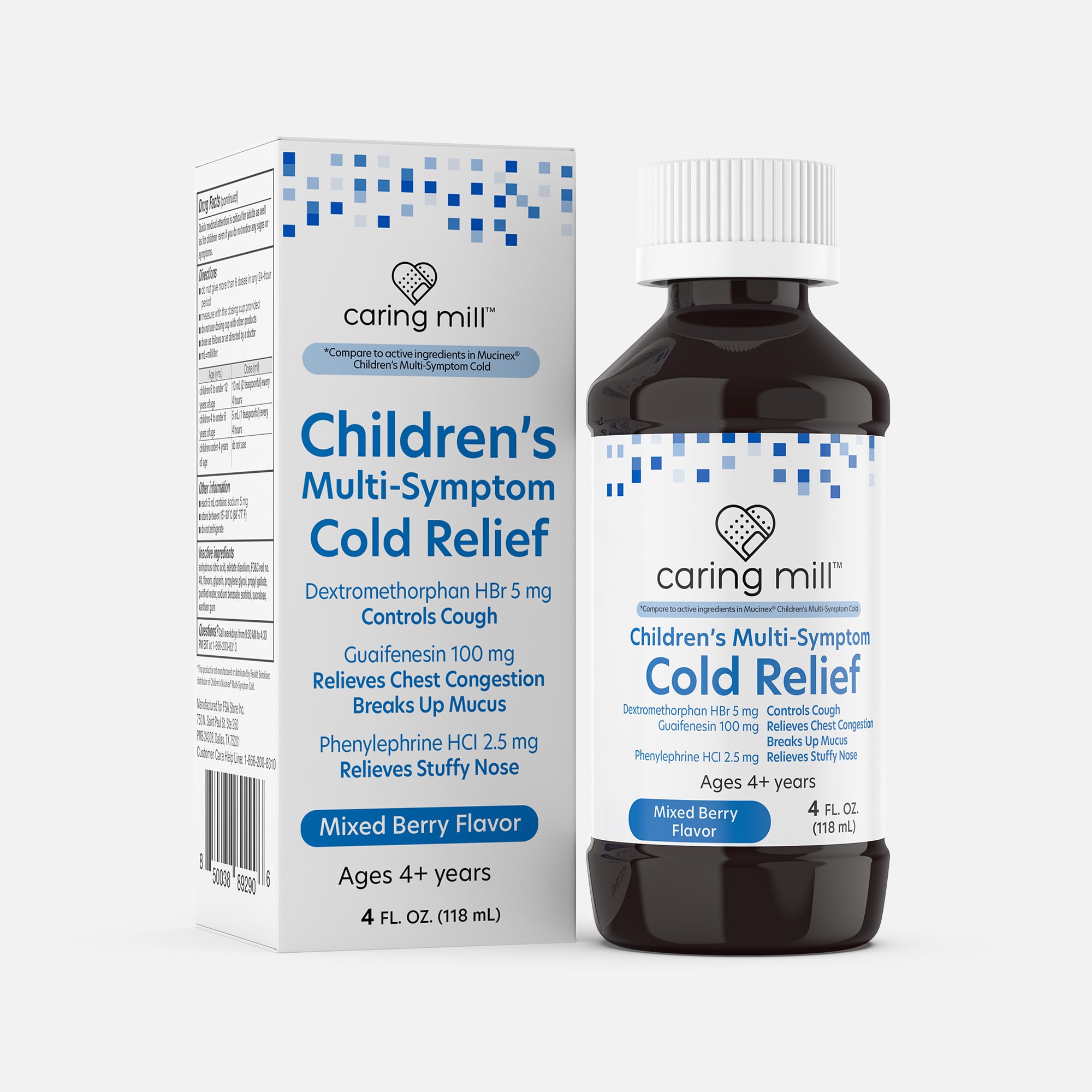 Caring Mill™ Children's Multi-Symptom Cold Relief Liquid, Mixed Berry, 4 fl oz.