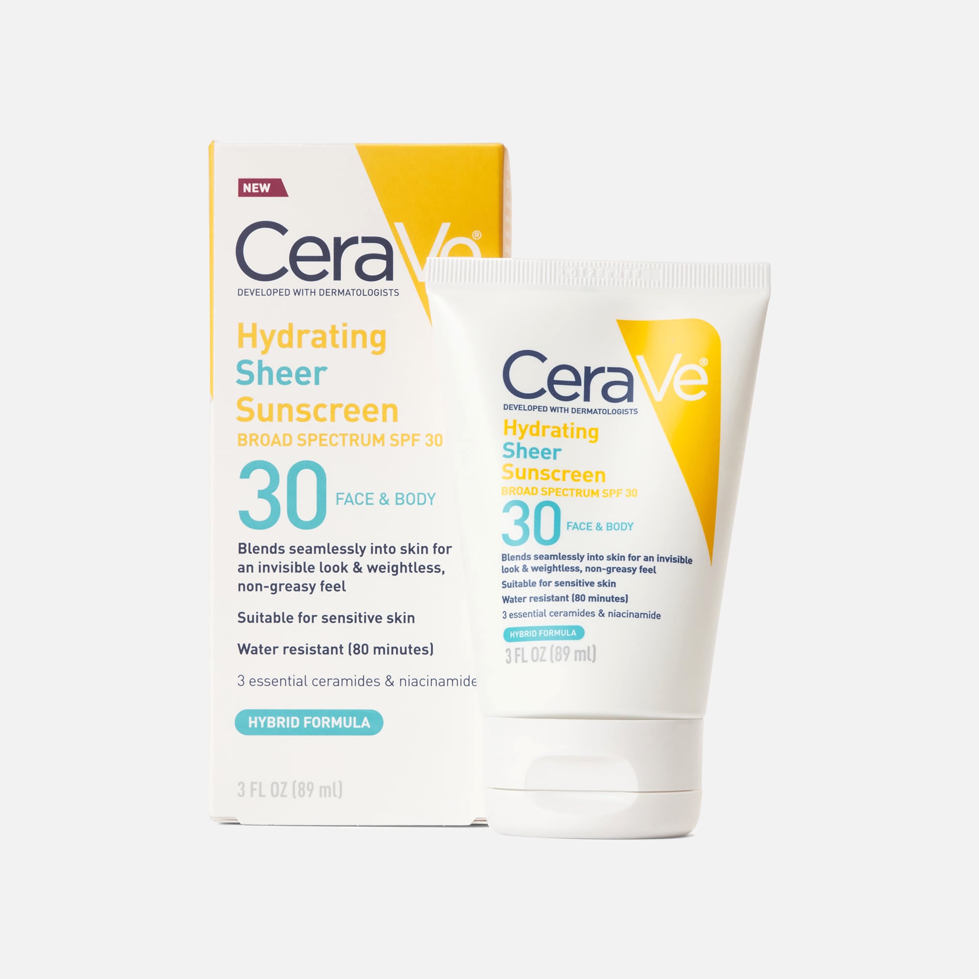 CeraVe Hydrating Sheer Sunscreen for Face and Body, SPF 30, , large