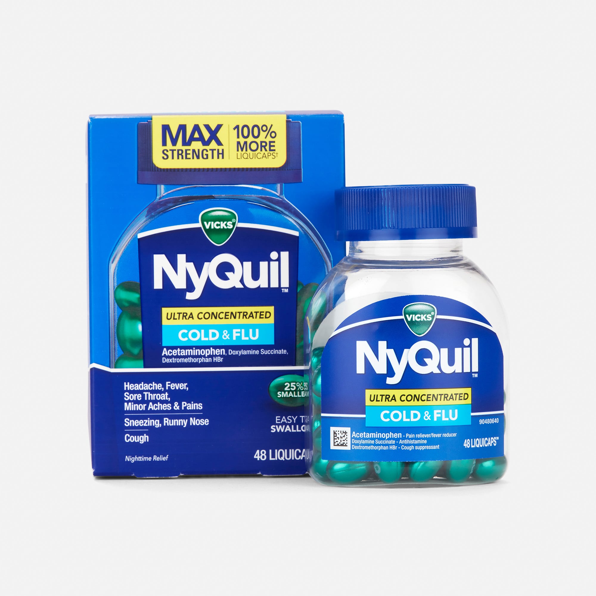 Vicks NyQuil Nighttime Ultra-Concentrated Cold & Flu Medicine Liquicaps, 48 ct., , large