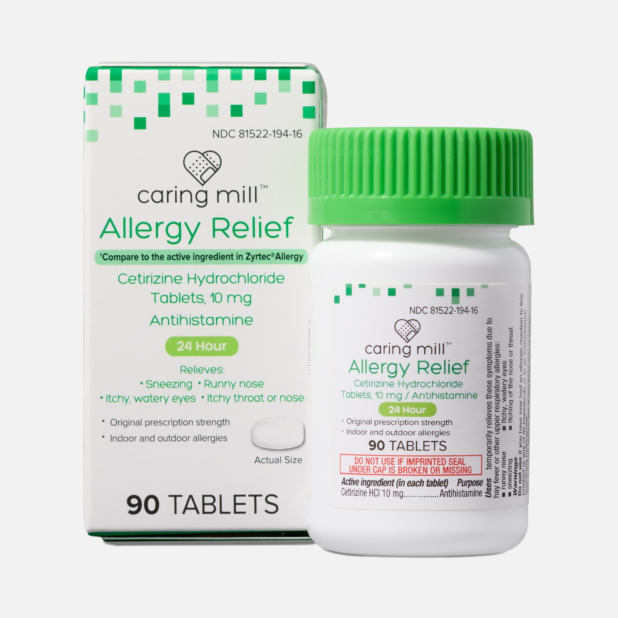 Caring Mill™ 24-Hour Allergy Relief Cetirizine Hydrochloride Tablets, 10mg, 90 ct