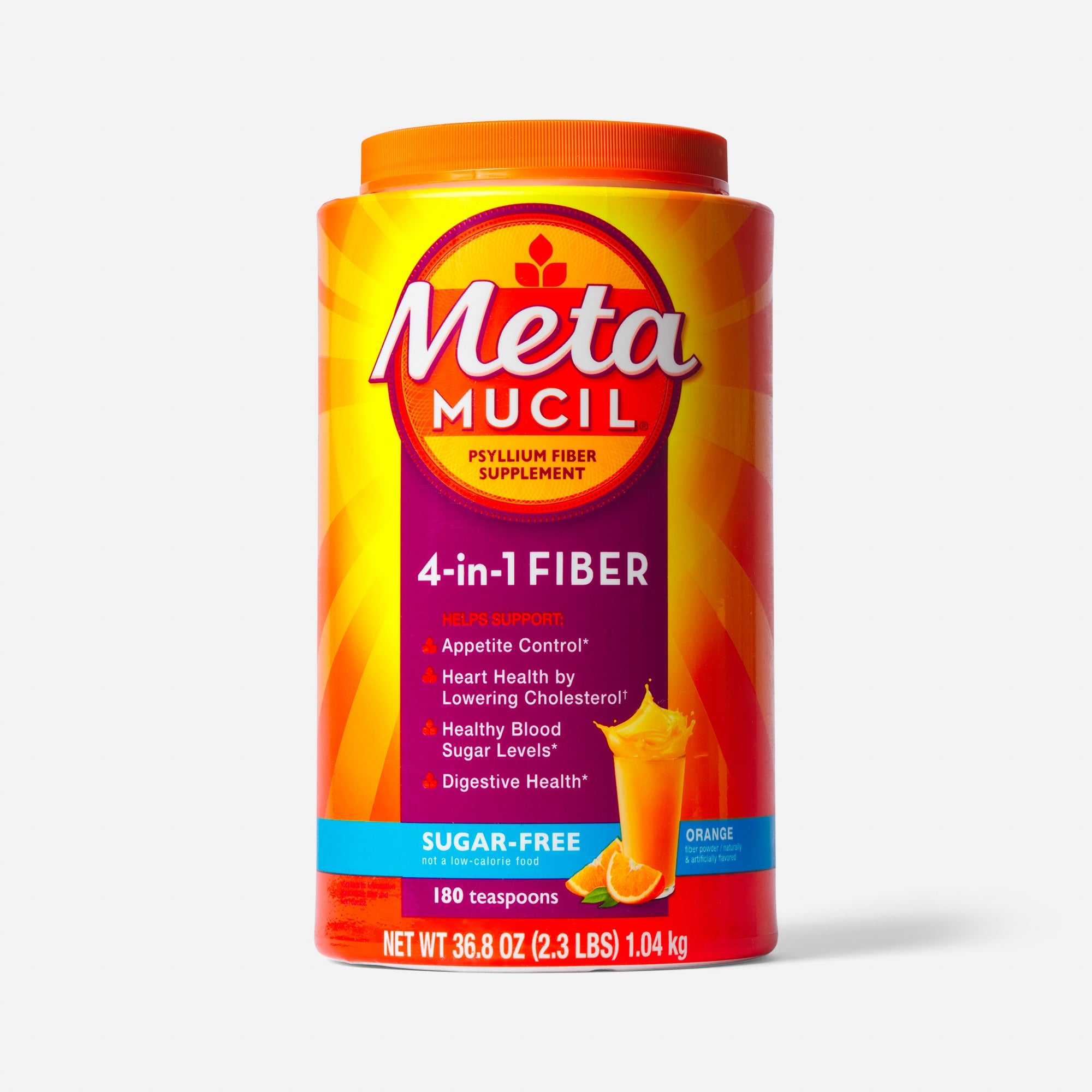 Metamucil Psyllium Fiber Supplement Powder, Sugar Free, Orange Smooth, 36.8 oz., , large