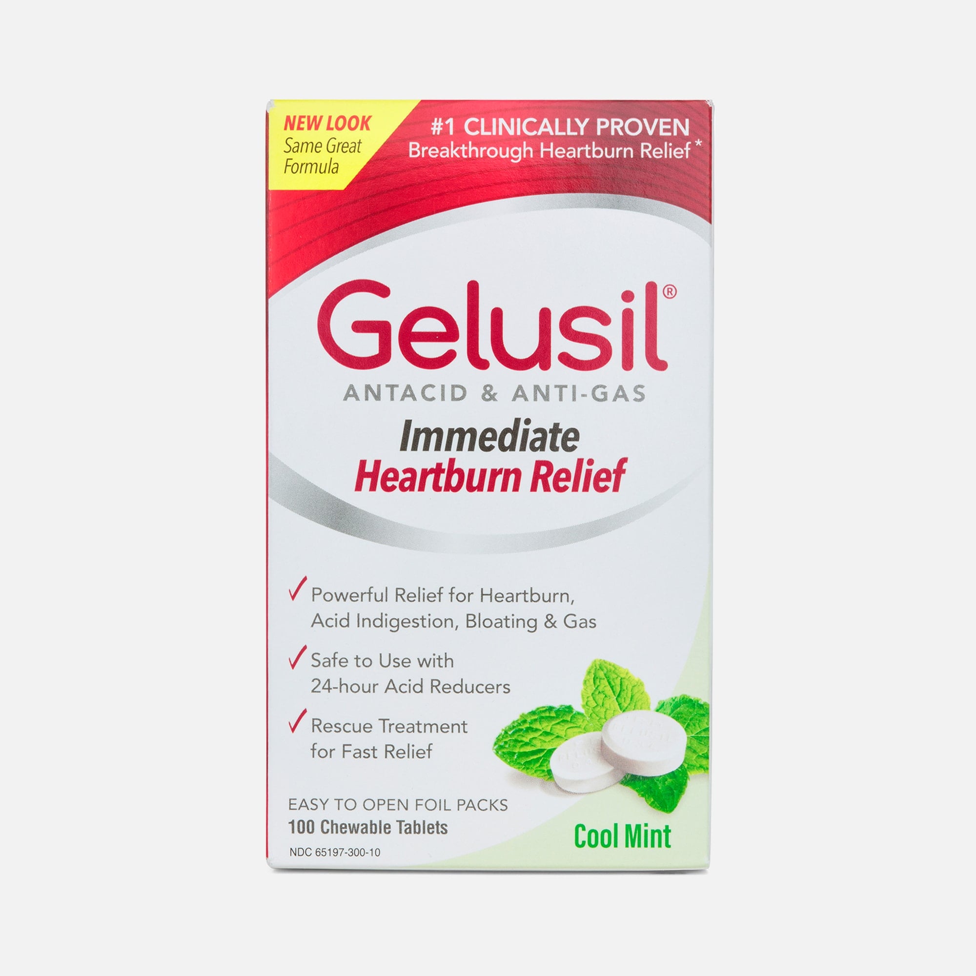 Gelusil Chewable Antacid & Anti-Gas Tablets, Cool Mint, 100 ct., , large