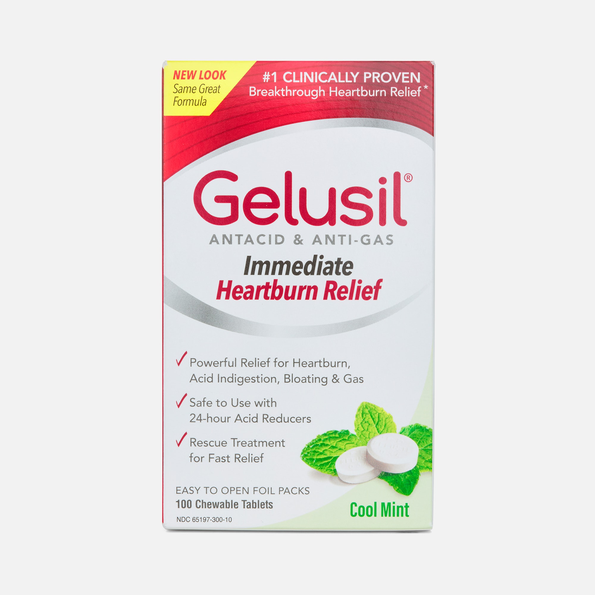 Gelusil Chewable Antacid & Anti-Gas Tablets, Cool Mint, 100 ct., , large