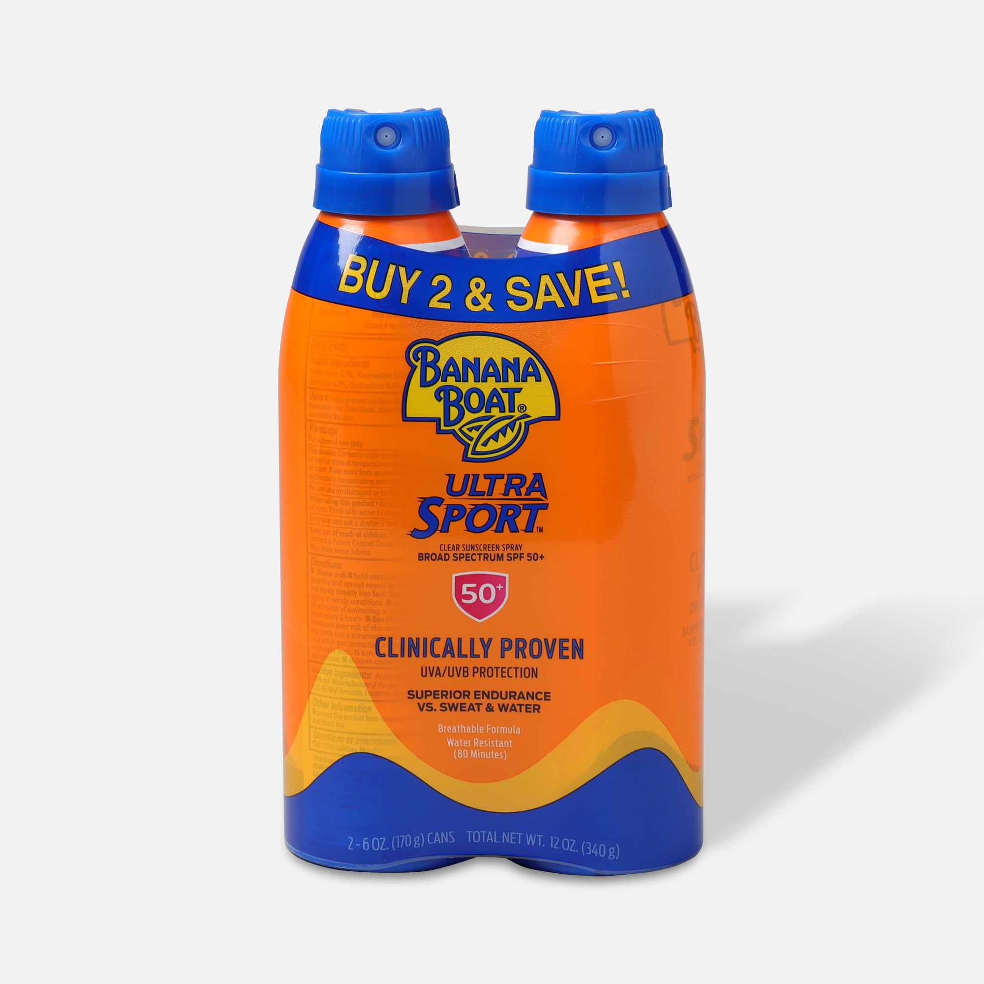 Banana Boat Ultra Sport Sunscreen Spray SPF 50+, 6 oz. (Twin Packs)