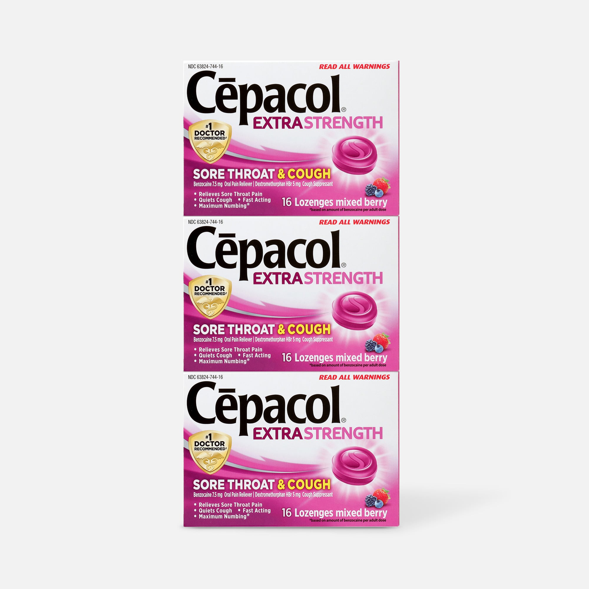 Cepacol Extra Strength Lozenges for Sore Throat & Cough, Mixed Berry (3-Pack), , large
