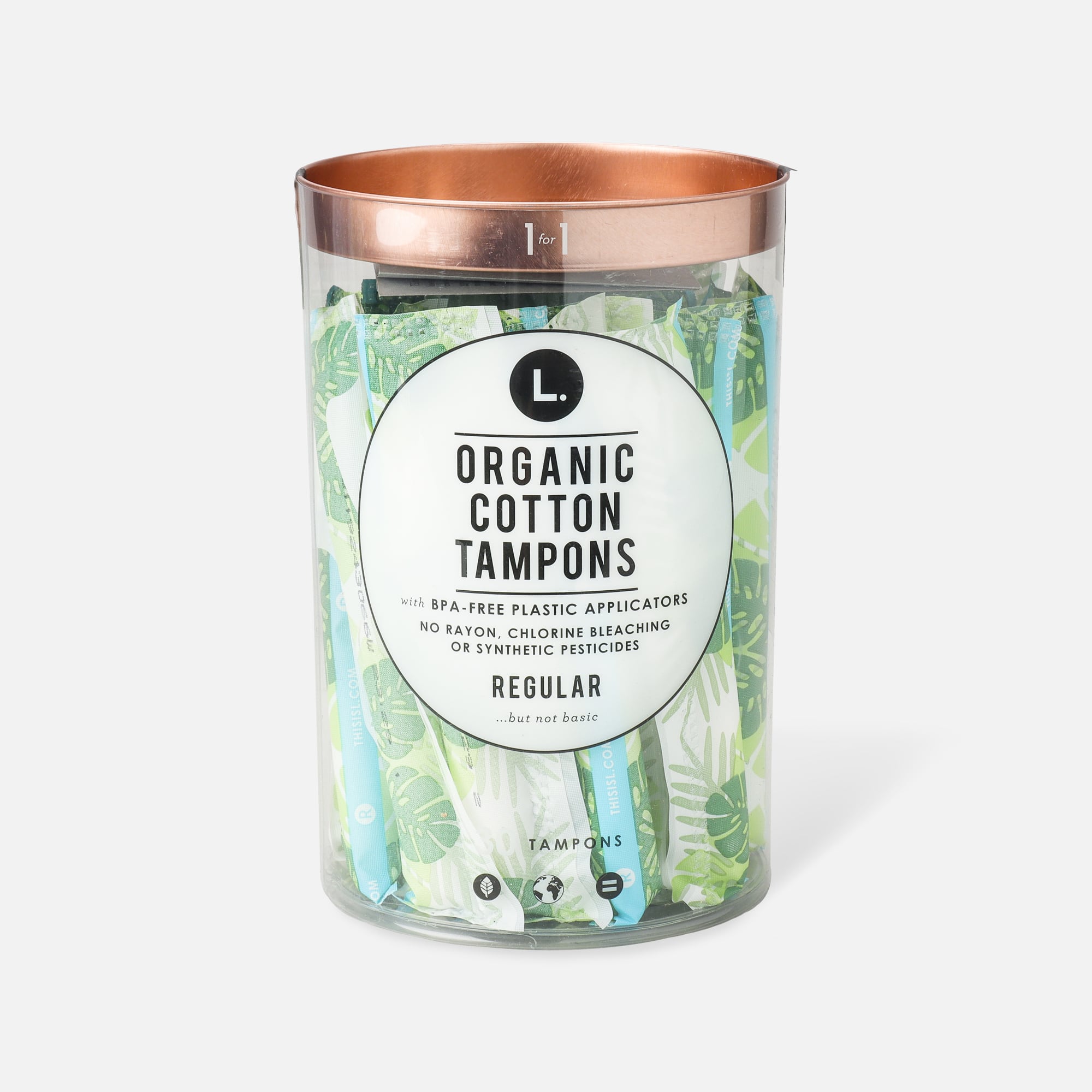 L. Organic Cotton Tampons Regular/Super Absorbency Duo Pack, BPA-free Plastic Applicator, 30 ct.