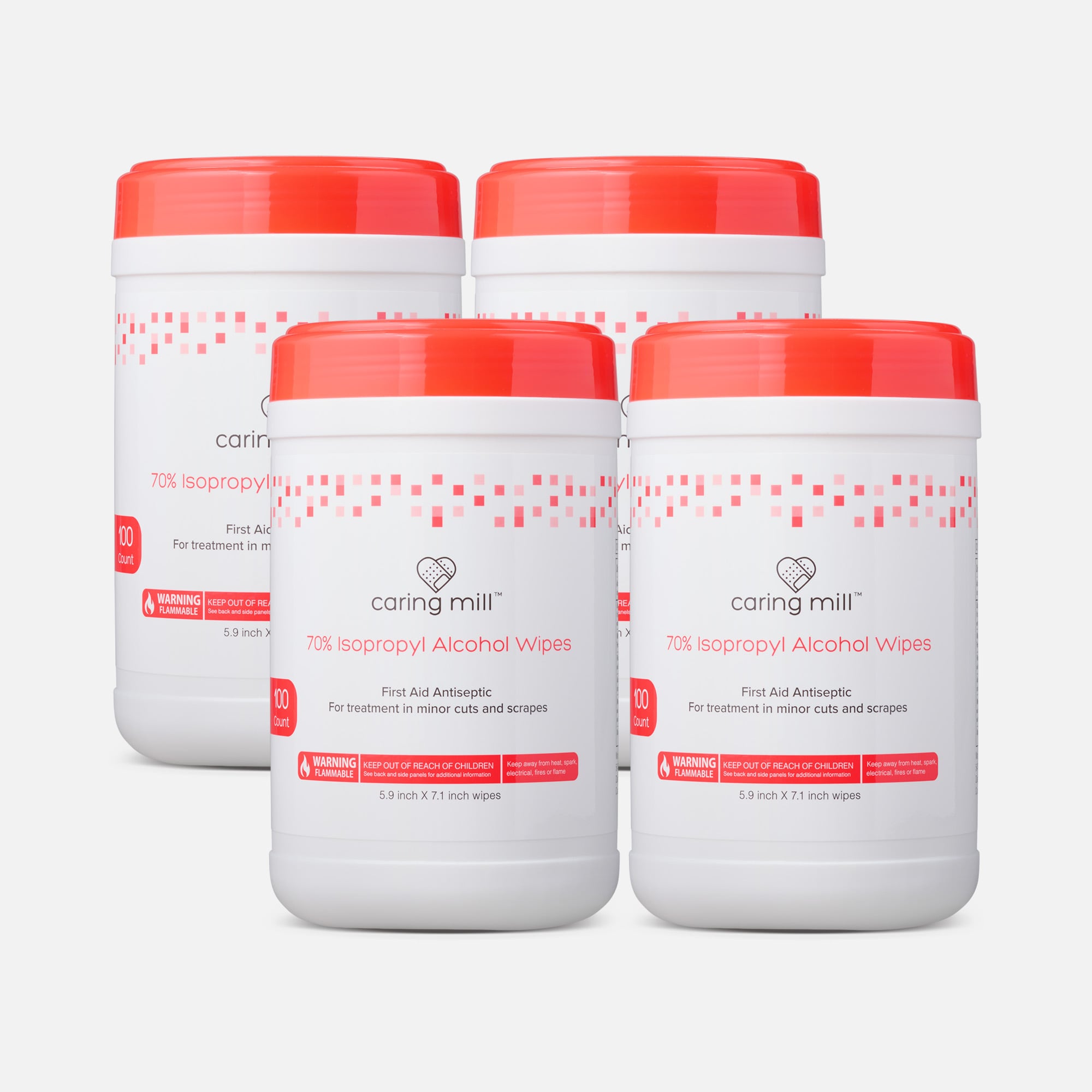 Caring Mill™ Alcohol Wipes Canister, 100 ct. (4-Pack), , large