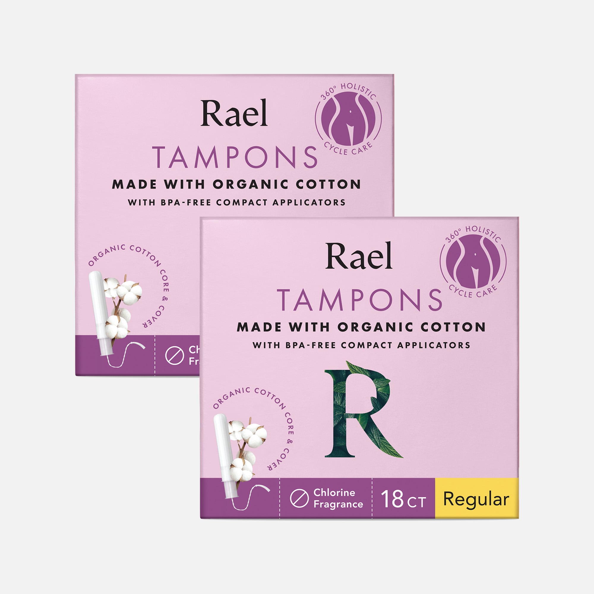 Rael Organic Cotton Core Tampons with Plant Based Compact Applicators - Regular, 18 ct. (2-Pack), , large