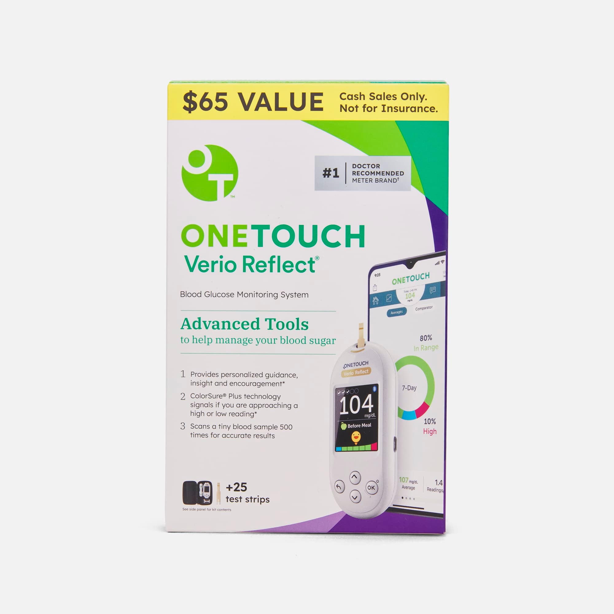 OneTouch Verio Reflect Blood Glucose Monitoring System, , large